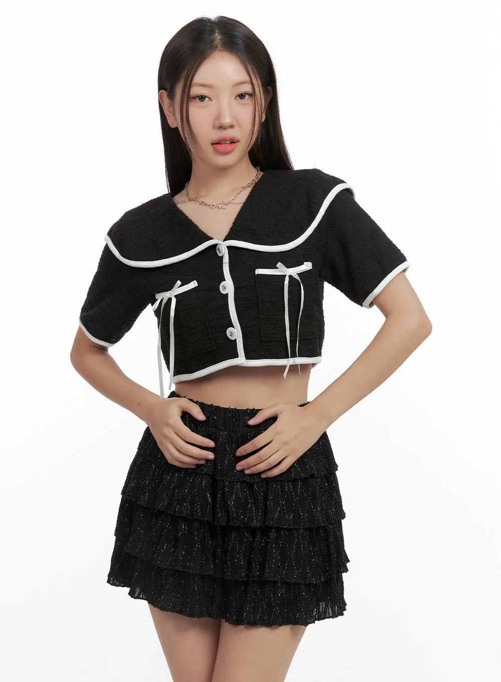 Collared Short Sleeve Ribbon Jacket OG407