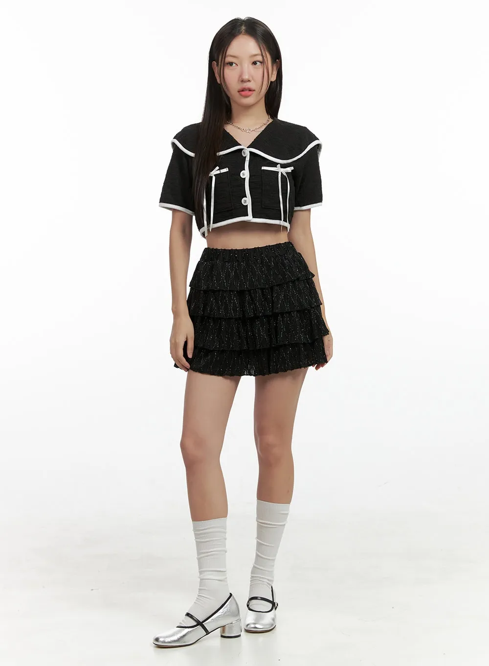 Collared Short Sleeve Ribbon Jacket OG407