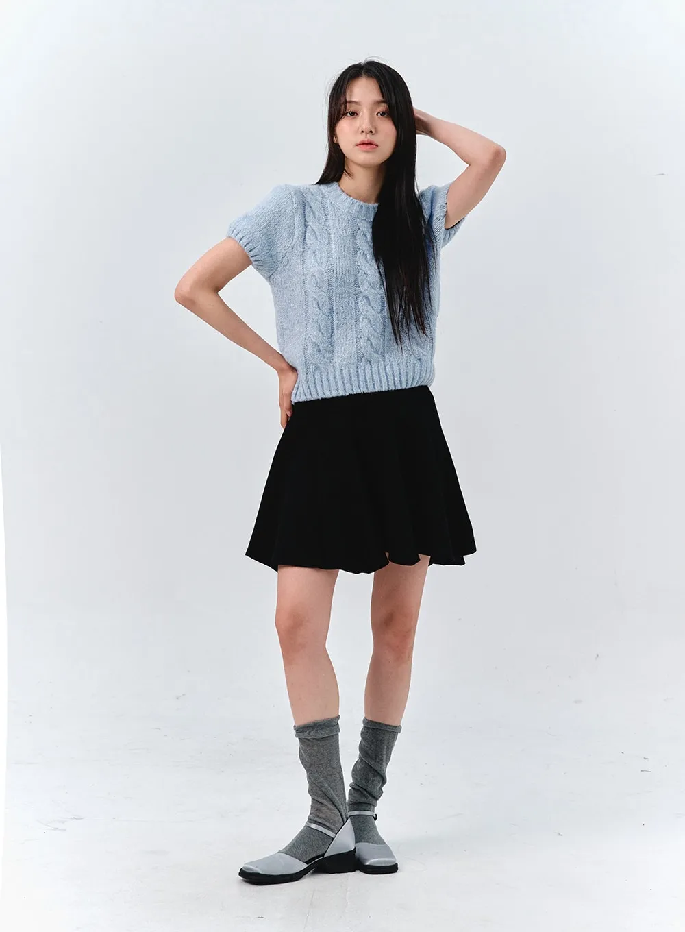 Cozy Cable Short Sleeve Knit OO319