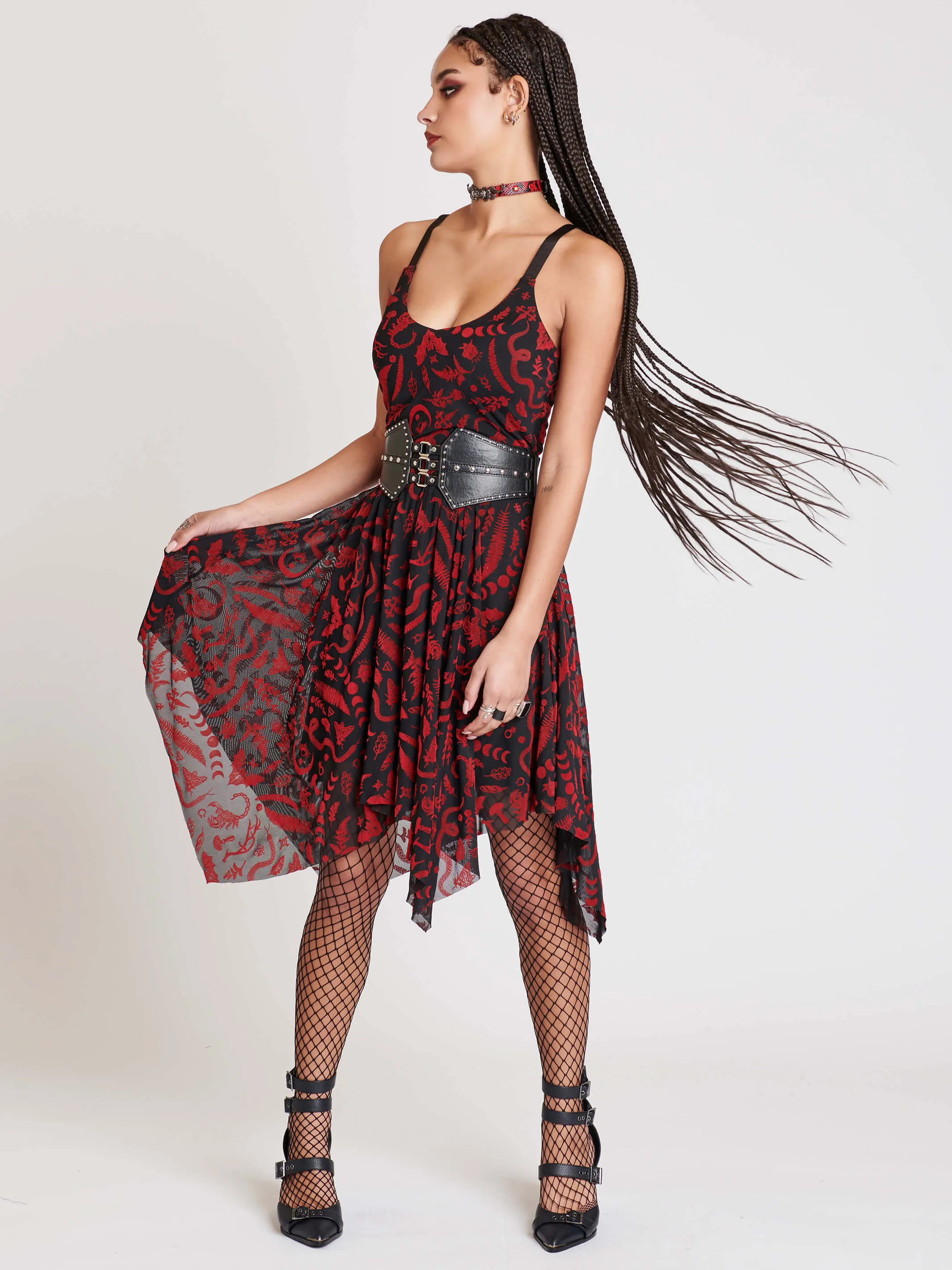 Creatures Flocked Mesh Dress