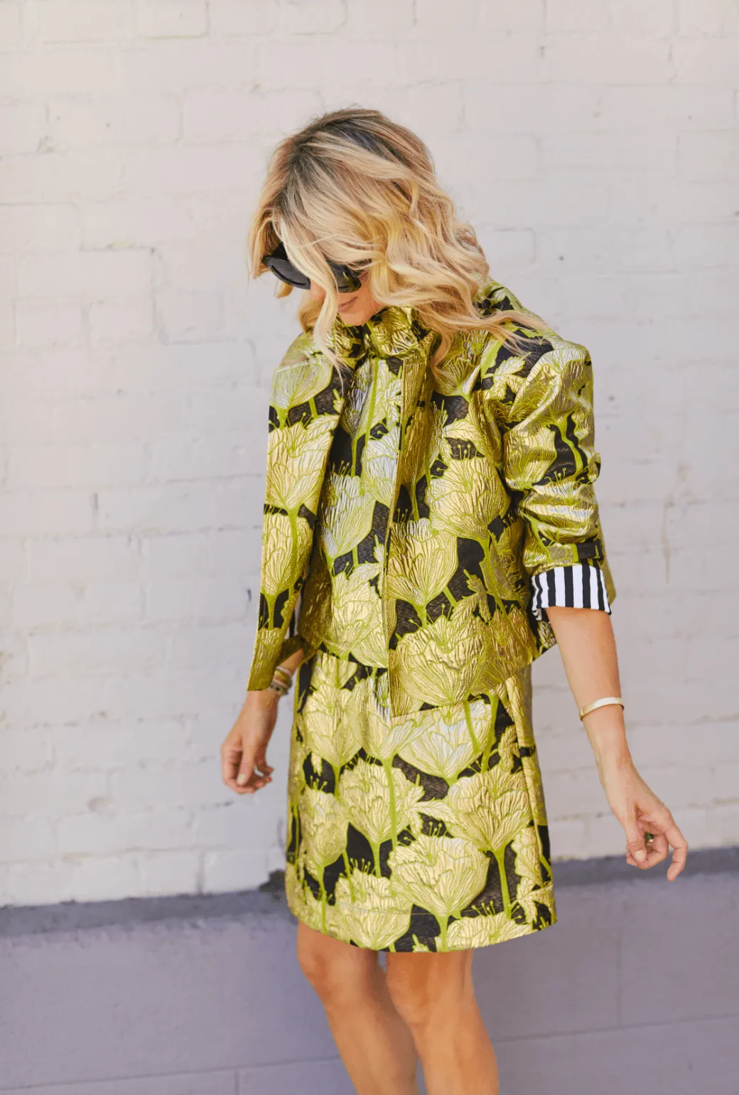 Cropped Boyfriend Blazer - Chartreuse and Black Brocade