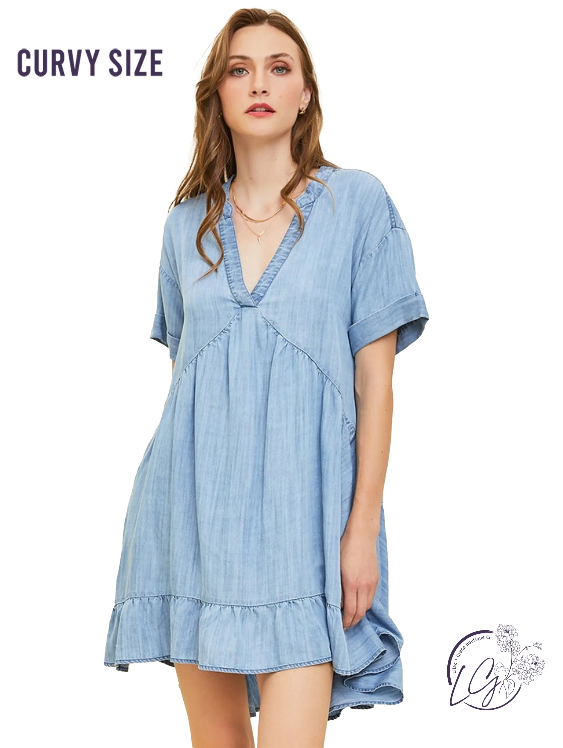 Curvy Denim Impressions Mini Dress