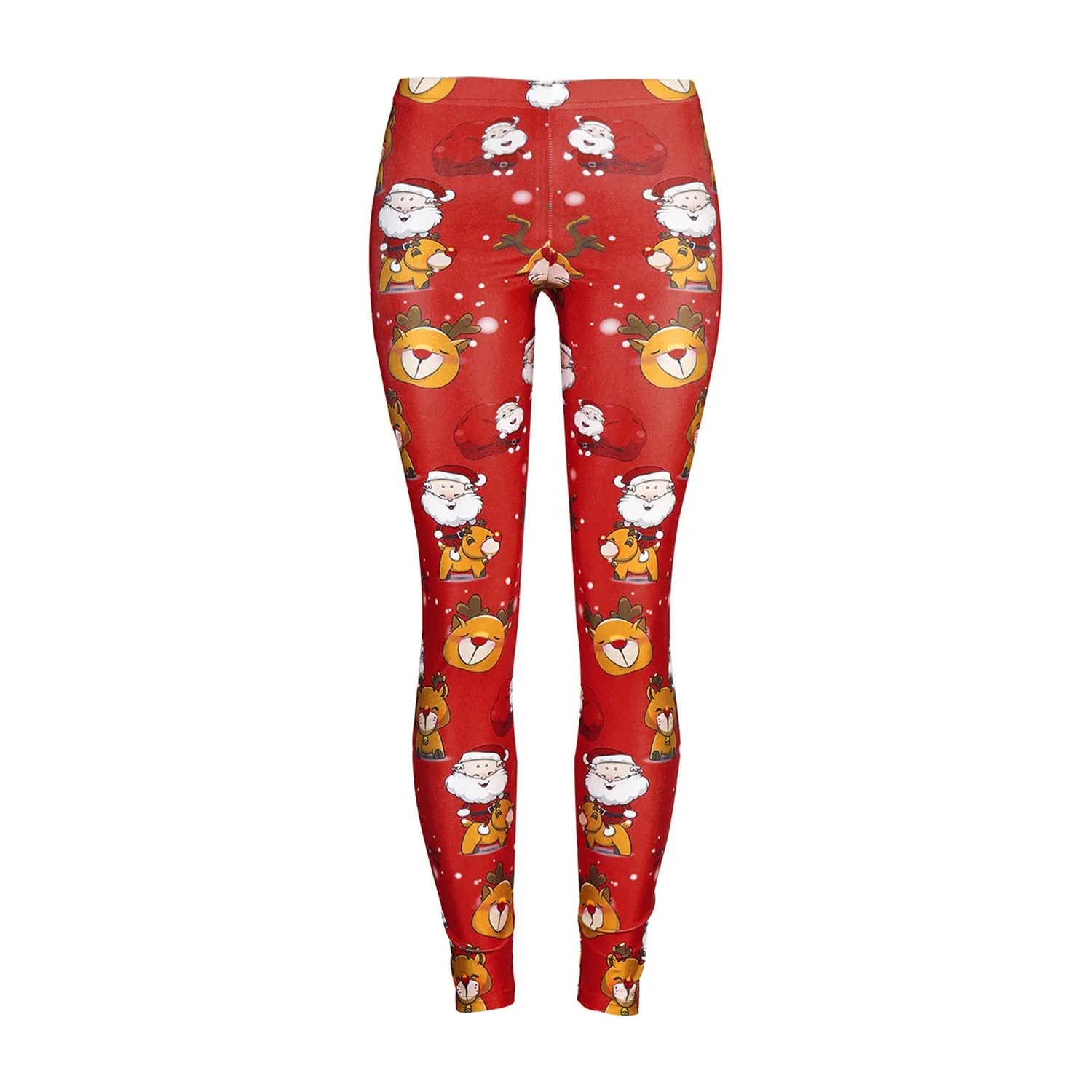 Cute Reindeer Santa Claus Print Women Christmas Party Skinny Leggings