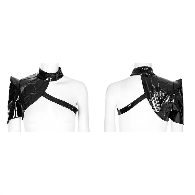 Cyberpunk One-Arm Short Sleeve Jacket Crop Tops Racerback Patent Leather Jacket