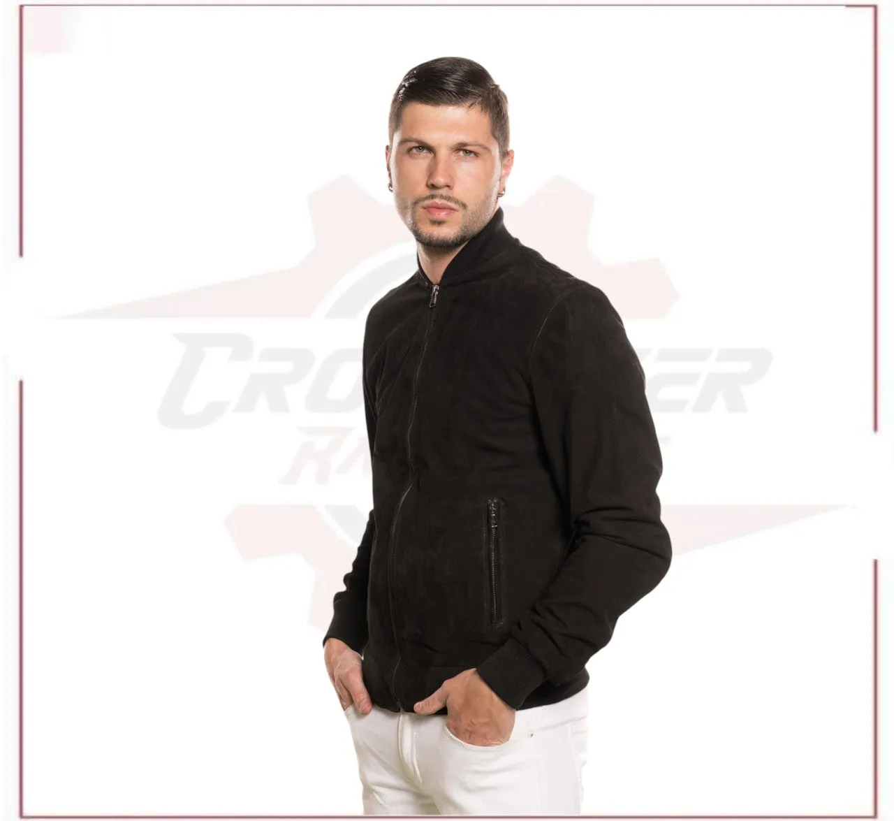 David - Men's Bomber Jacket in Genuine Black Suede Leather