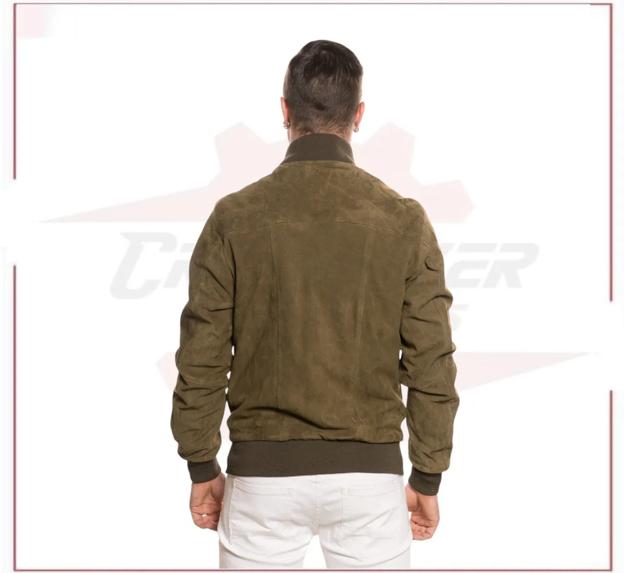 David - Men's Bomber Jacket in Genuine Light Green Suede Leather