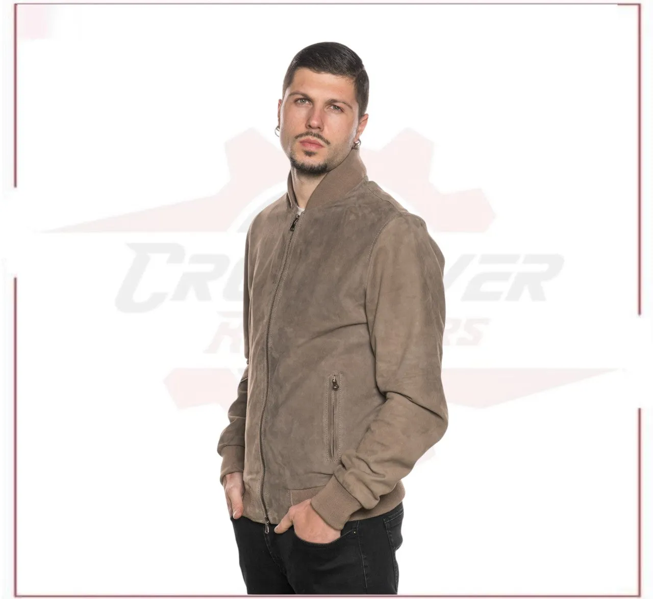 David - Men's Bomber Jacket in Genuine Taupe Suede Leather