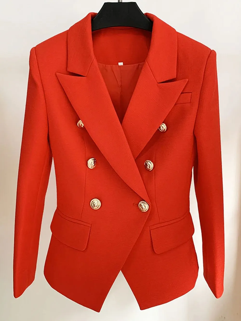 Double Breasted Textured Blazer in Red