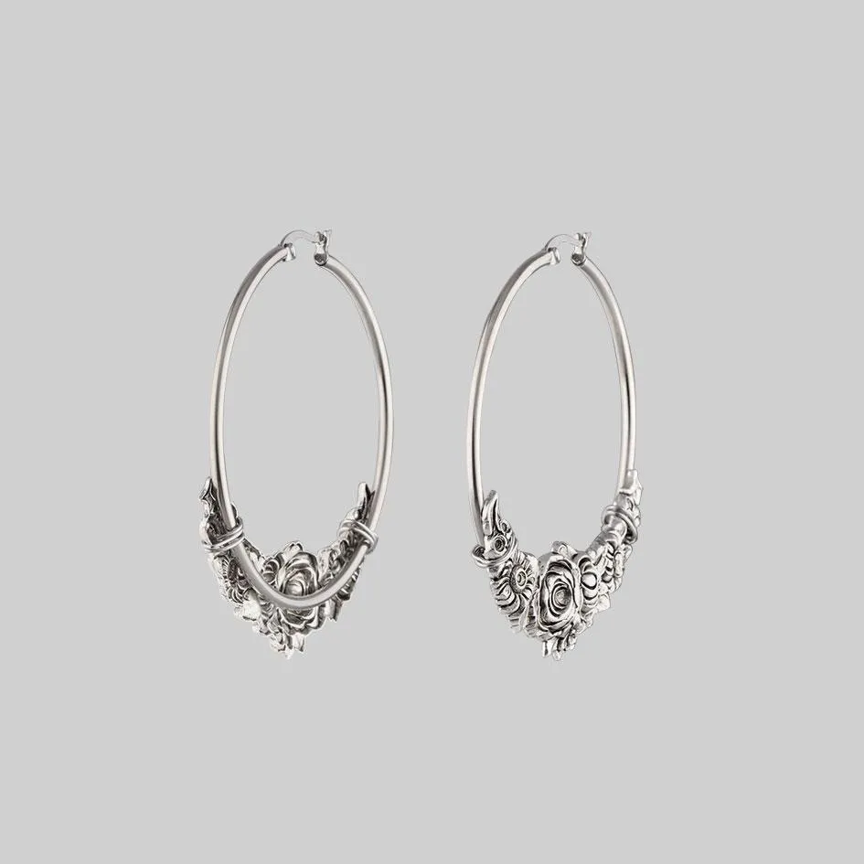 EMINENCE. Romantic Floral Hoop Earrings - Silver