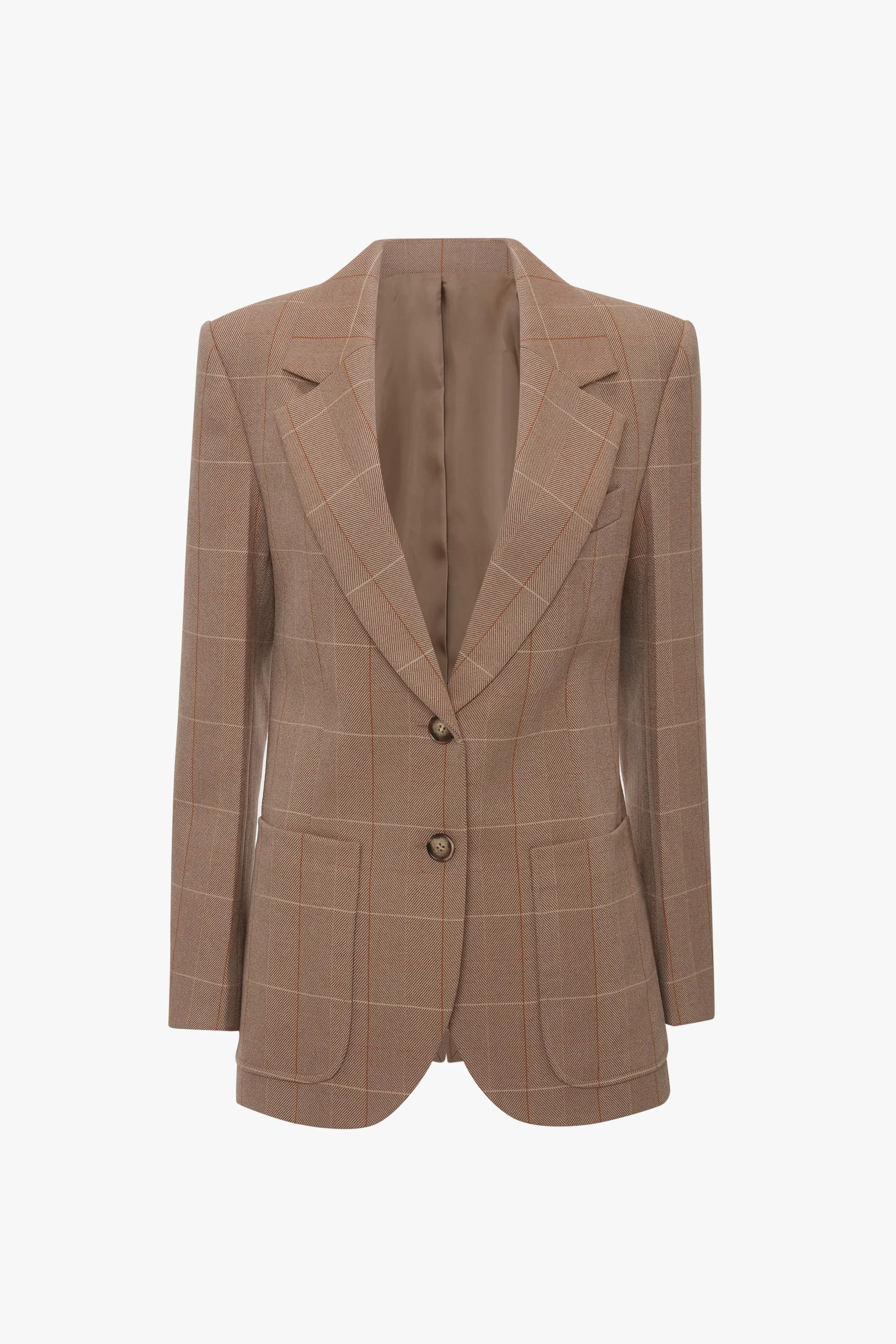 Exclusive Patch Pocket Jacket In Camel-Multi Check