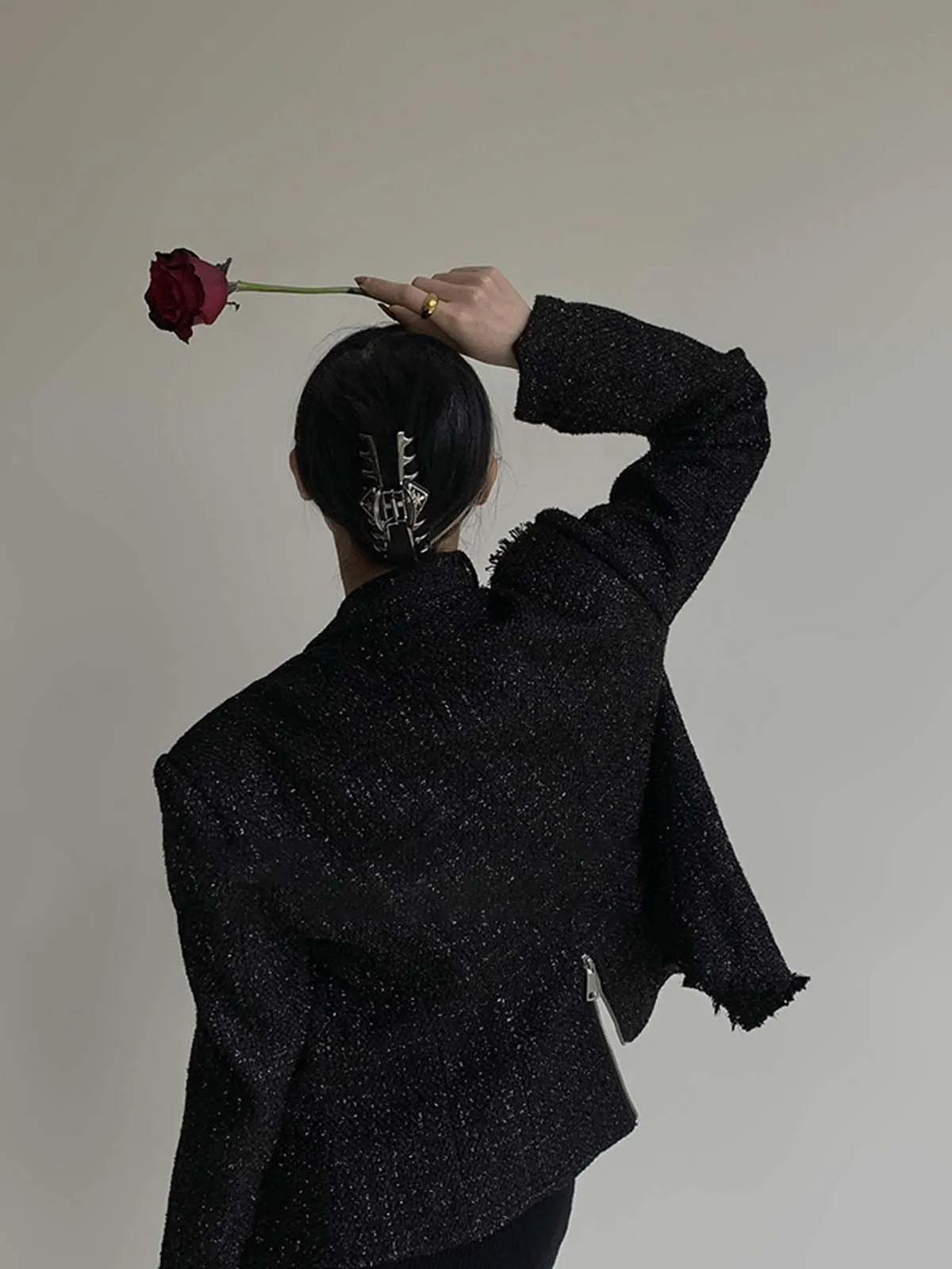 Exclusive Tweed Biker Jacket - Black & White