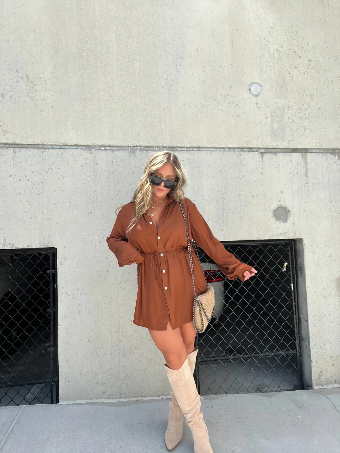 Fashion solid color long sleeve dress