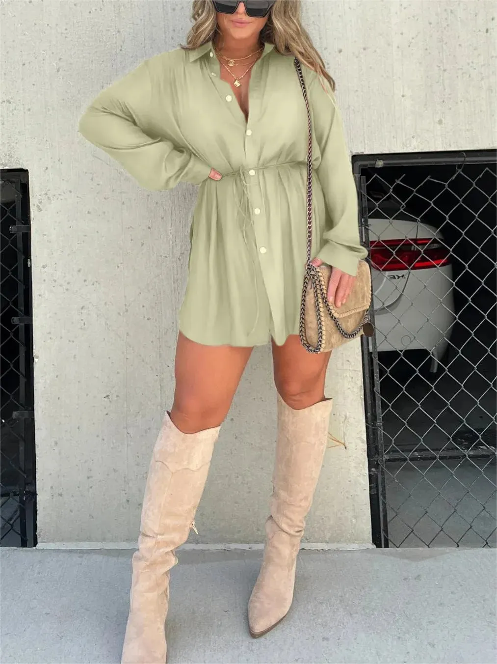 Fashion solid color long sleeve dress