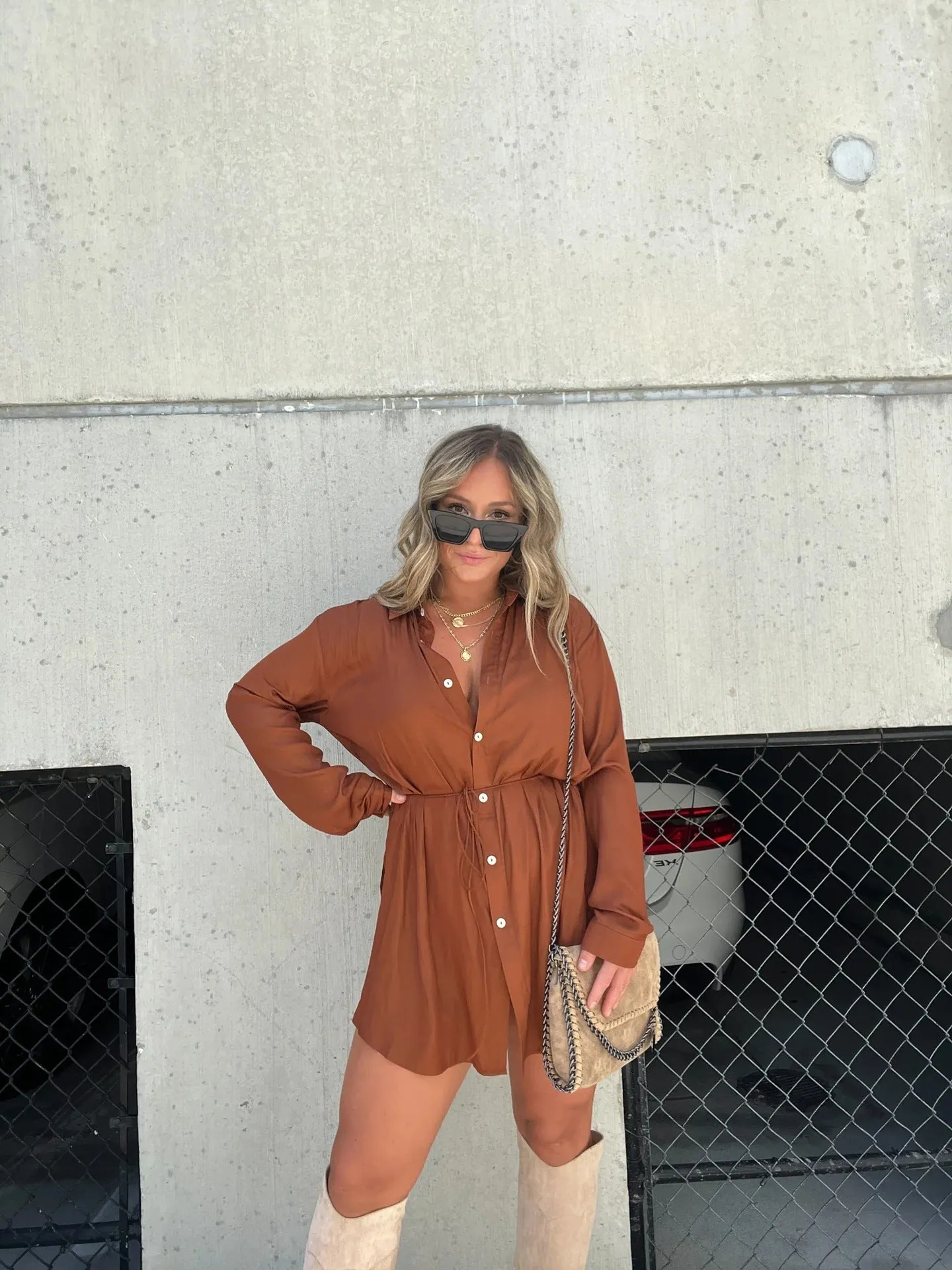 Fashion solid color long sleeve dress