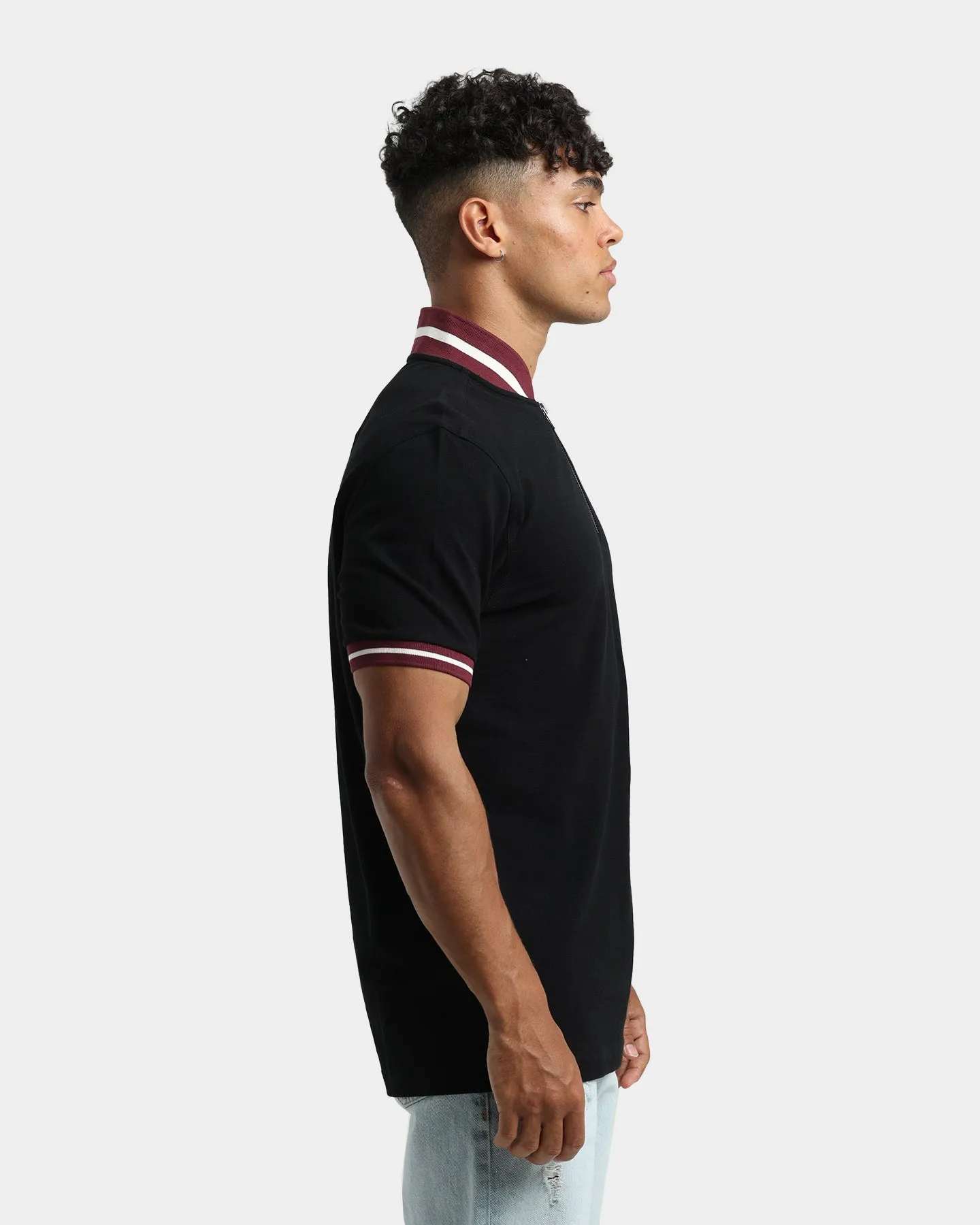 Fred Perry Striped Bomber Neck Polo Shirt Black