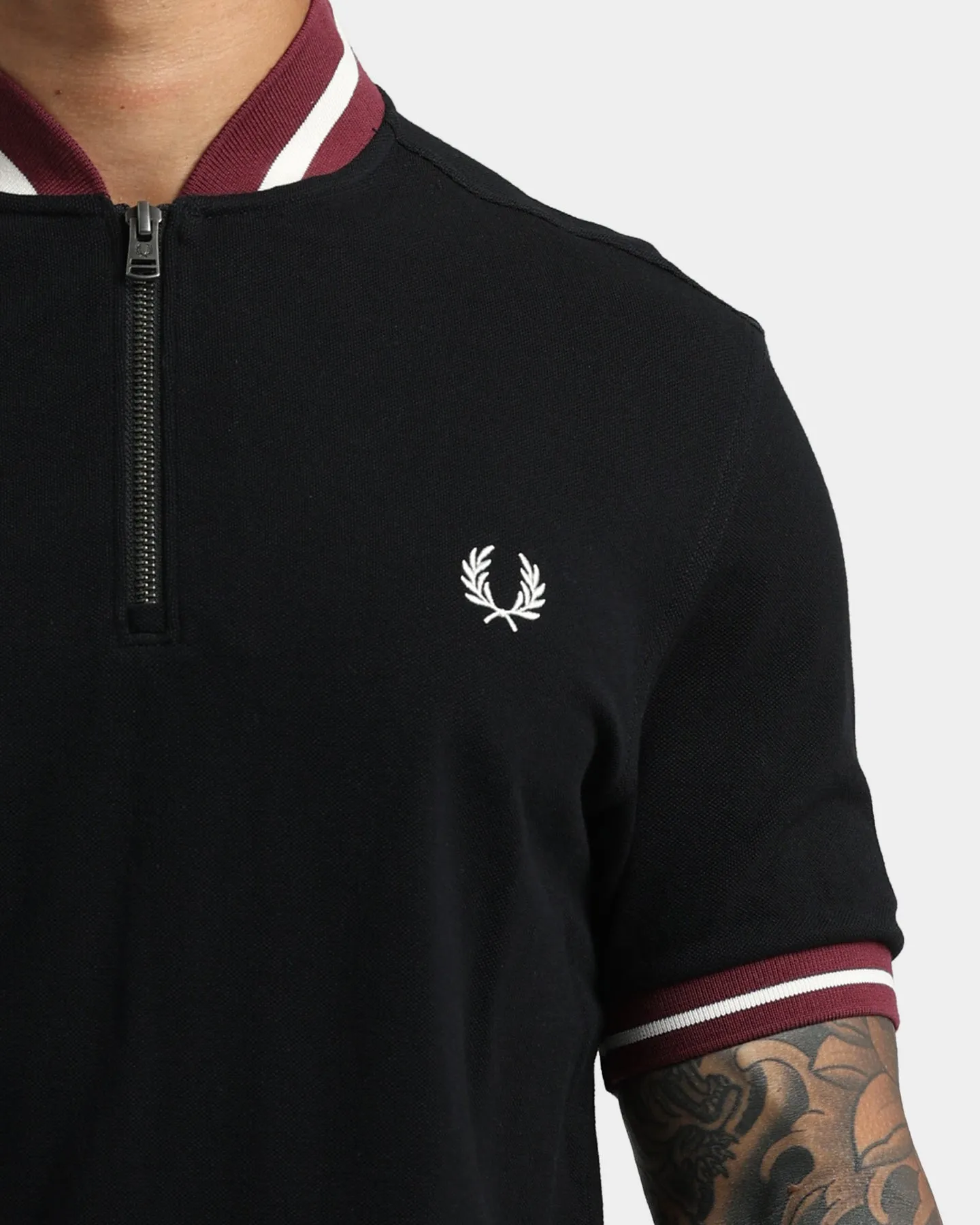 Fred Perry Striped Bomber Neck Polo Shirt Black