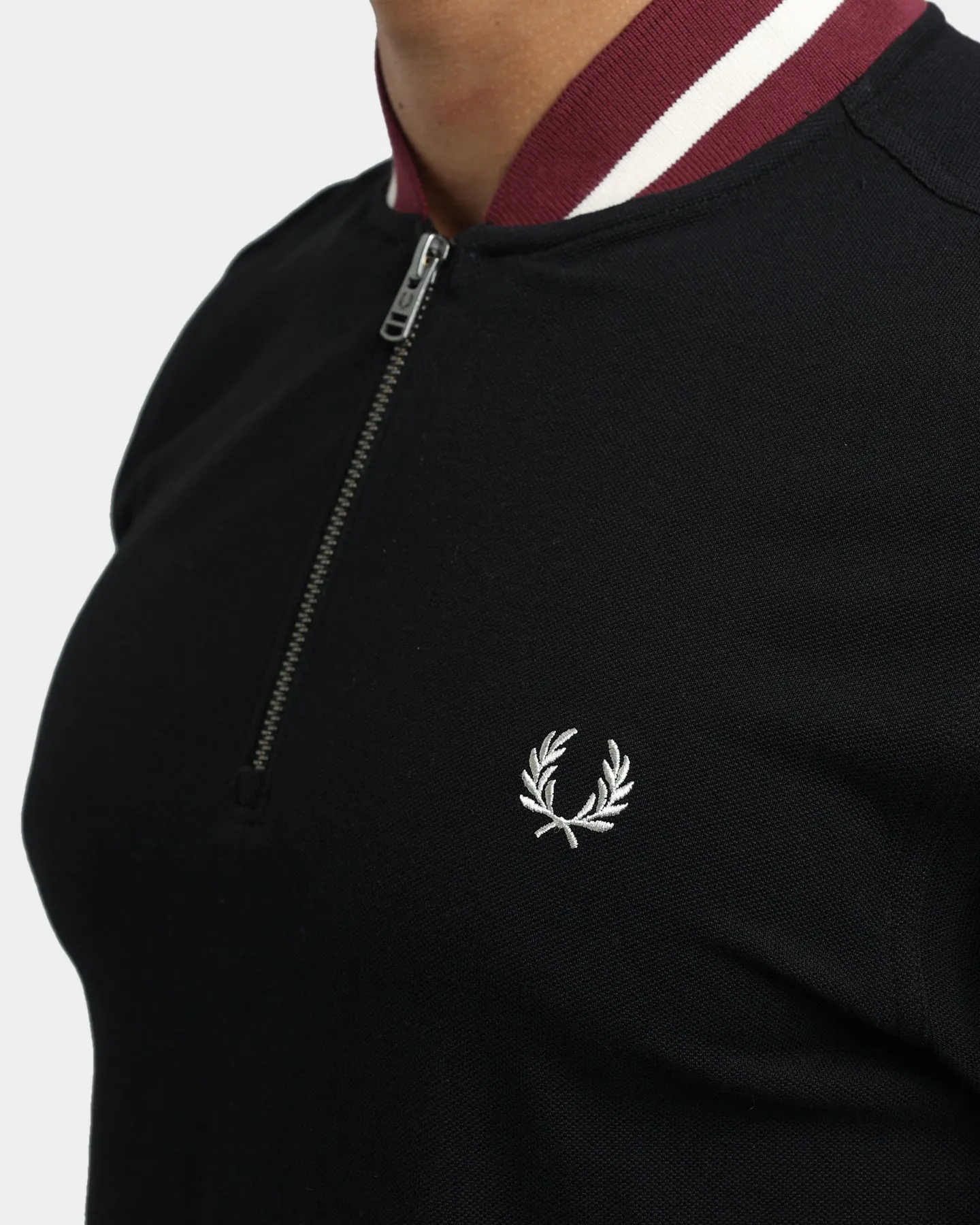 Fred Perry Striped Bomber Neck Polo Shirt Black