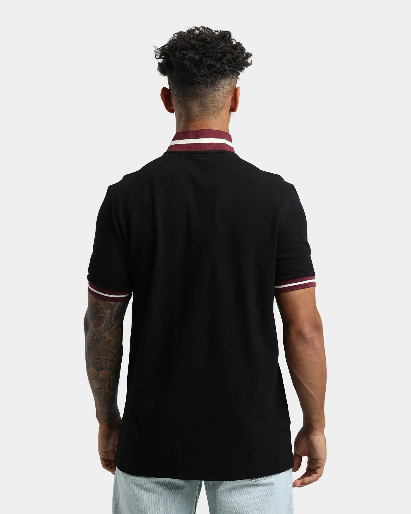 Fred Perry Striped Bomber Neck Polo Shirt Black