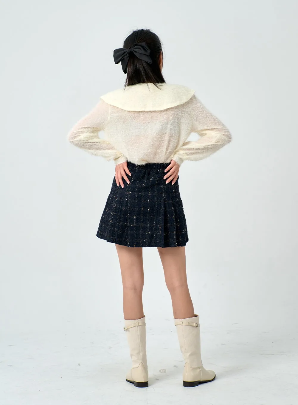 Golden Chain Pleated Plaid Mini Skirt BD01