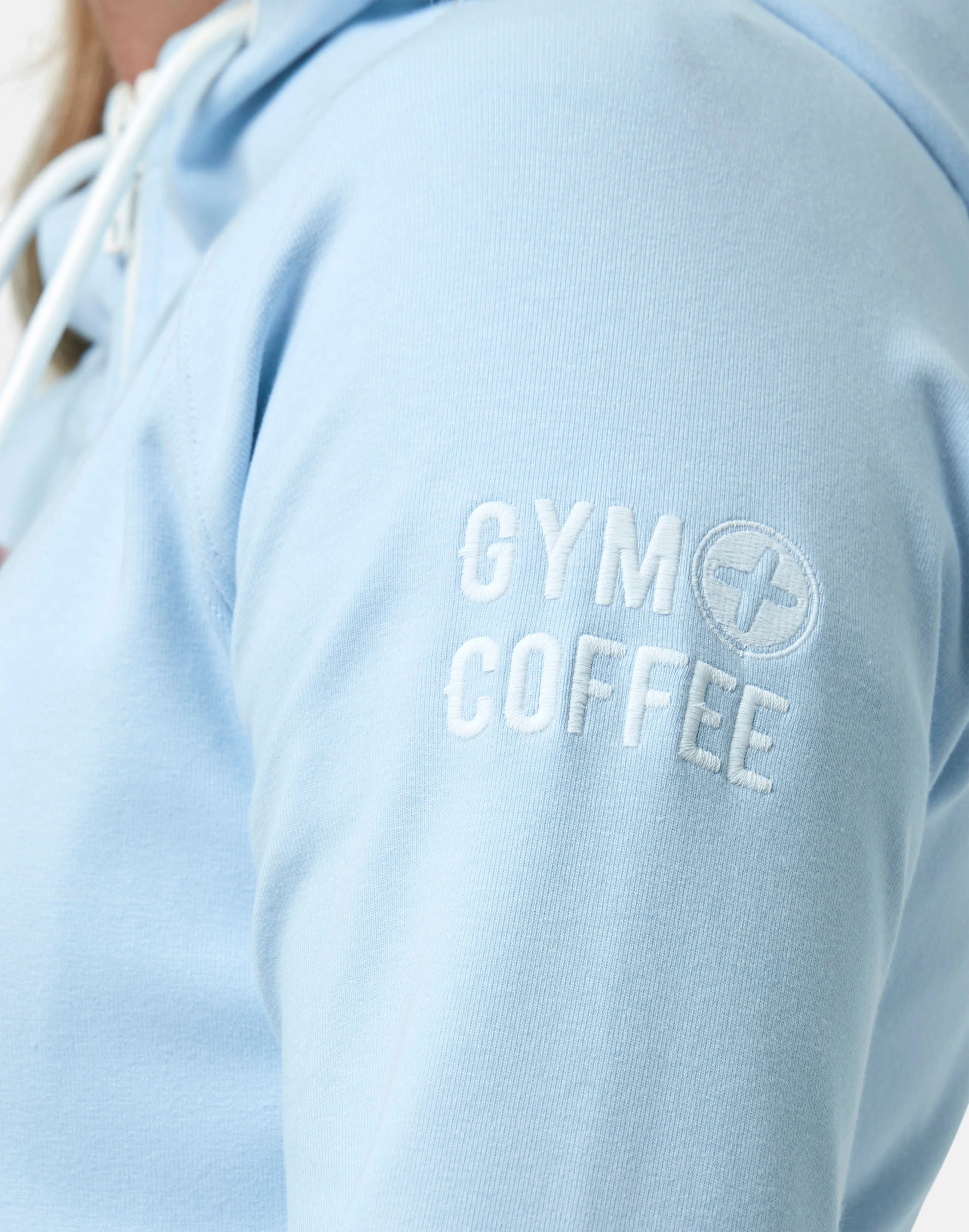 Gym Coffee Chill Zip Hoodie (Womens) - Baby Blue