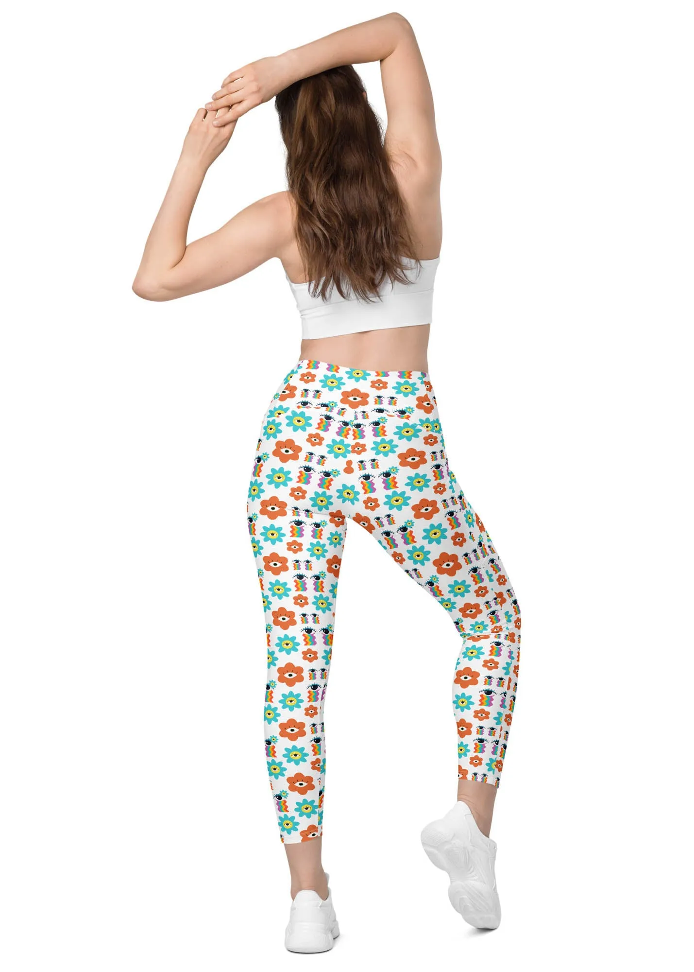 High-Waisted Leggings with Pockets - 70's Vibes - White