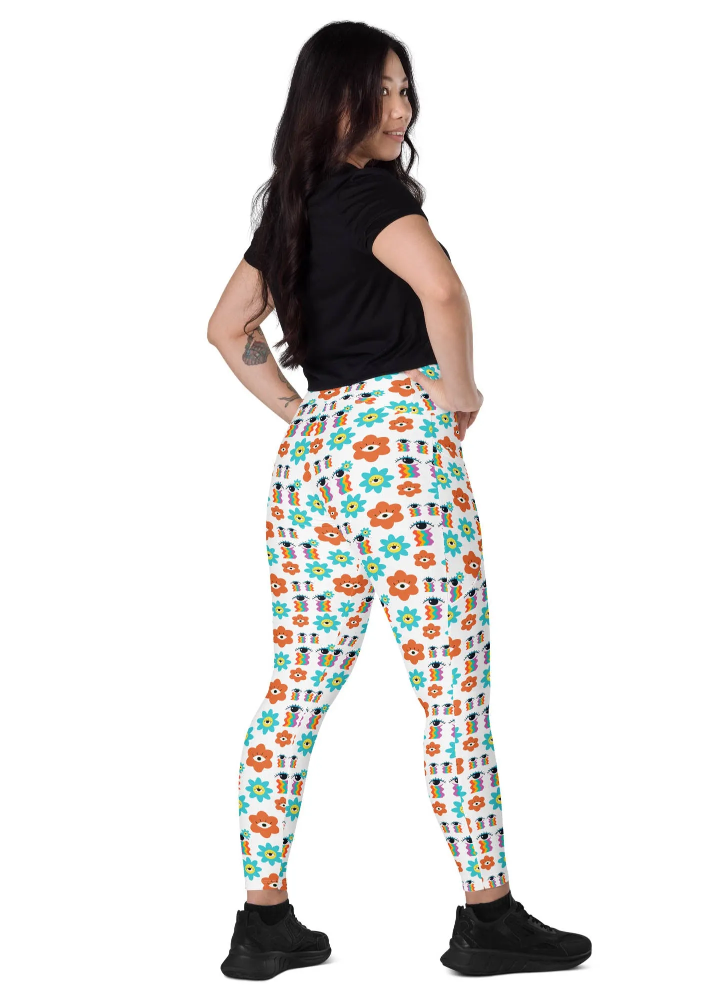 High-Waisted Leggings with Pockets - 70's Vibes - White