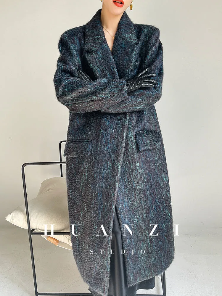 Huanzi custom dyed couture mohair water ripple wool cautumn and winter coat  - Kendu