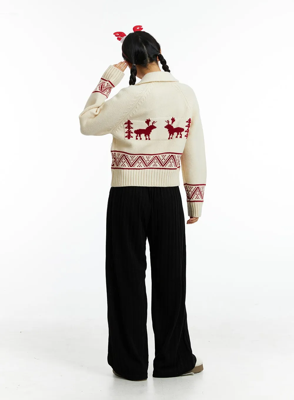 Jacquard Zip Up Knit Sweater IN323