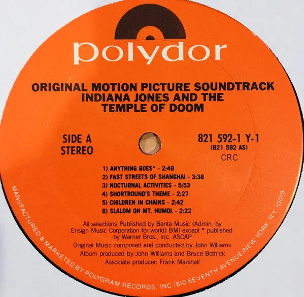 John Williams (4) - Indiana Jones And The Temple Of Doom (The Original Motion Picture Soundtrack) (LP, Album, Club, Gat) (VG )