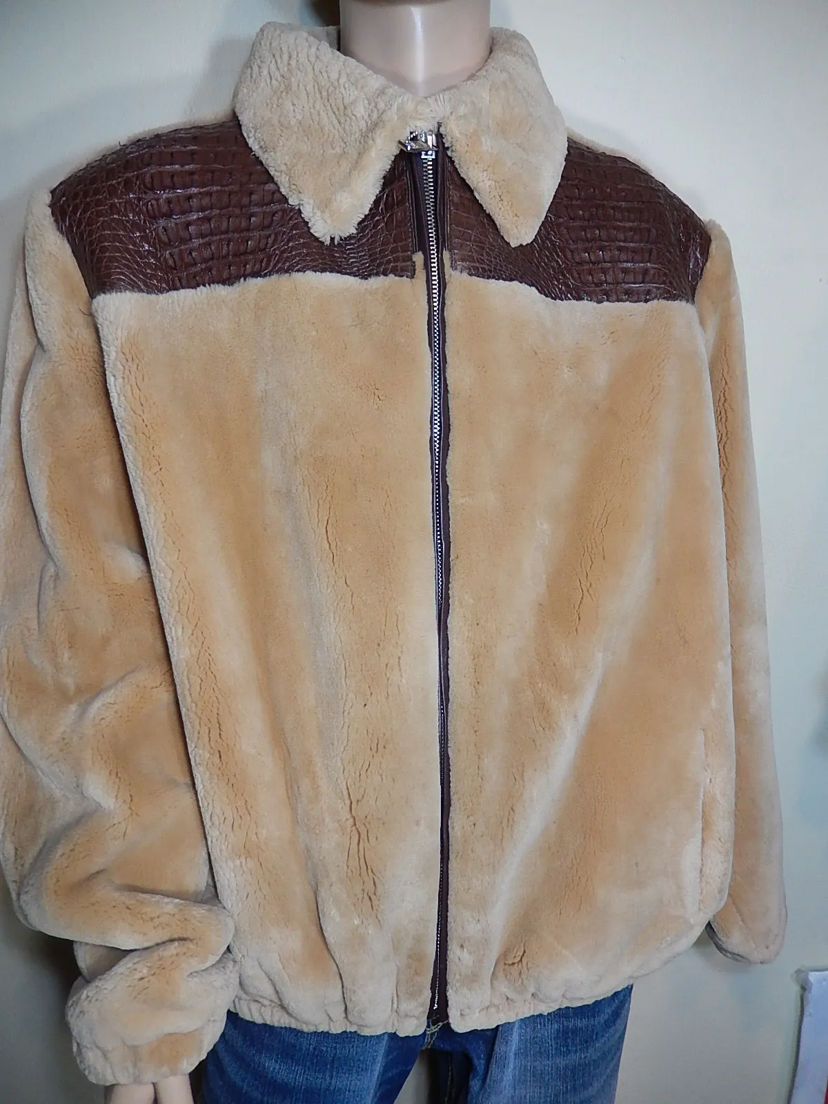 Kashani Chocolate Buttercup Crocodile & Sheared Mouton Fur Coat