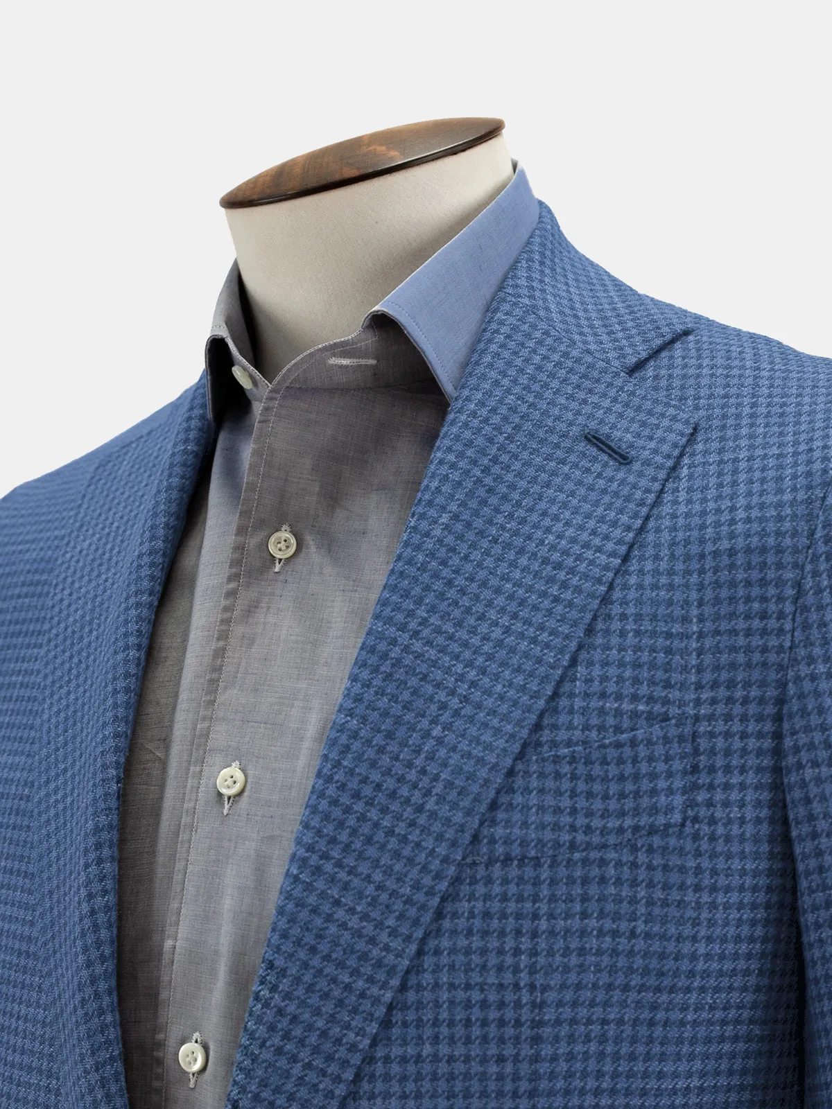 Lago Blazer Wool Silk & Linen Houndstooth Caruso Blue