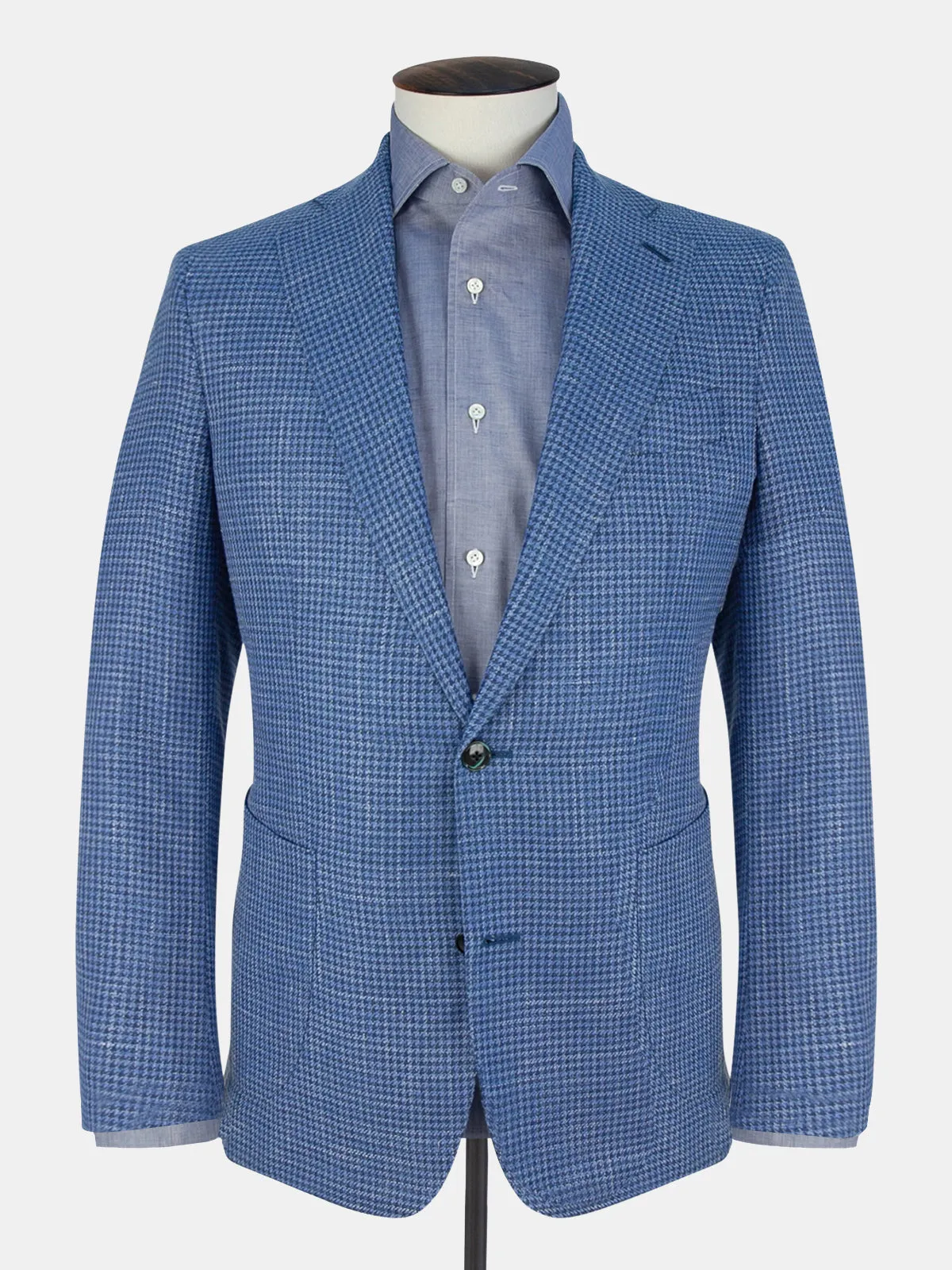 Lago Blazer Wool Silk & Linen Houndstooth Caruso Blue