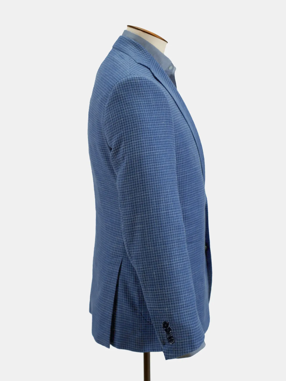 Lago Blazer Wool Silk & Linen Houndstooth Caruso Blue