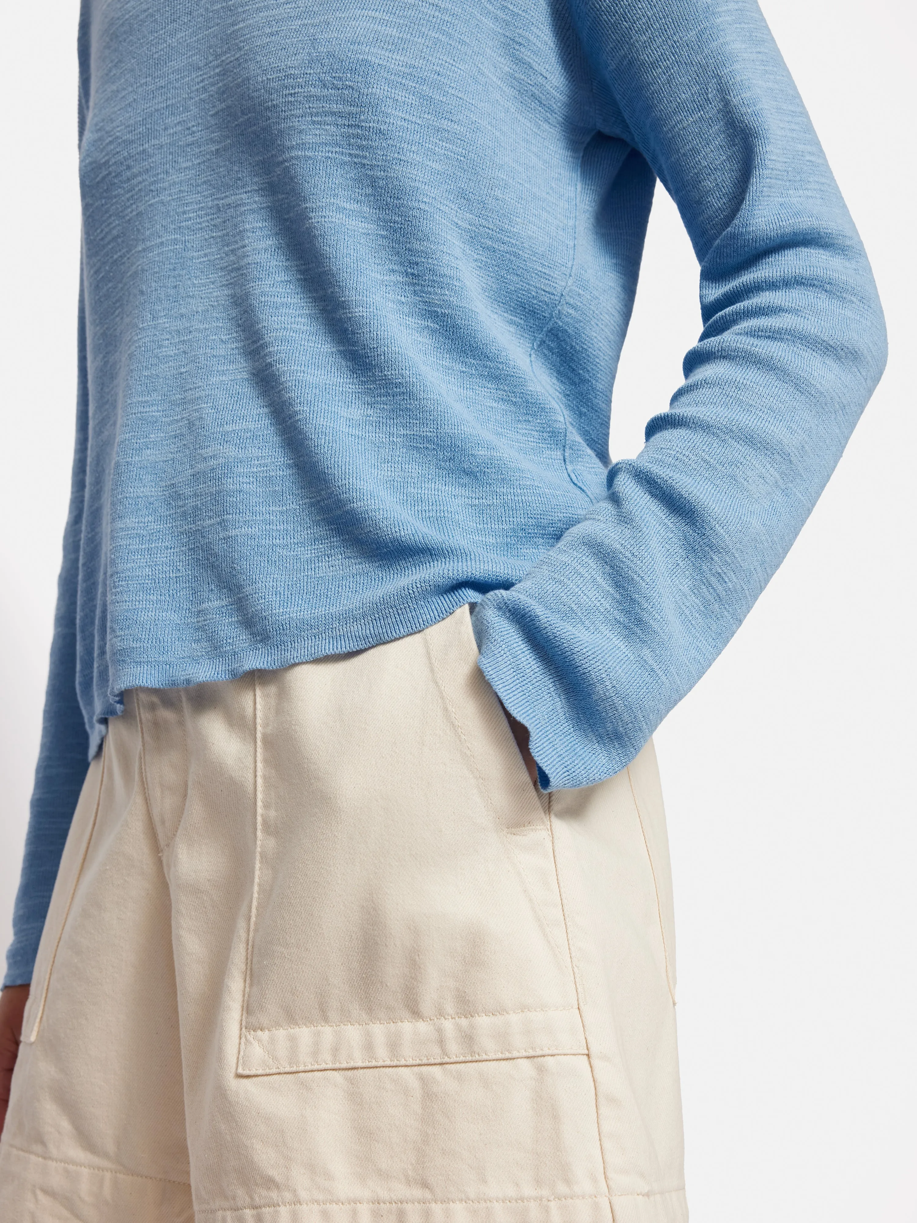 Linen Cotton V Neck Jumper | Blue