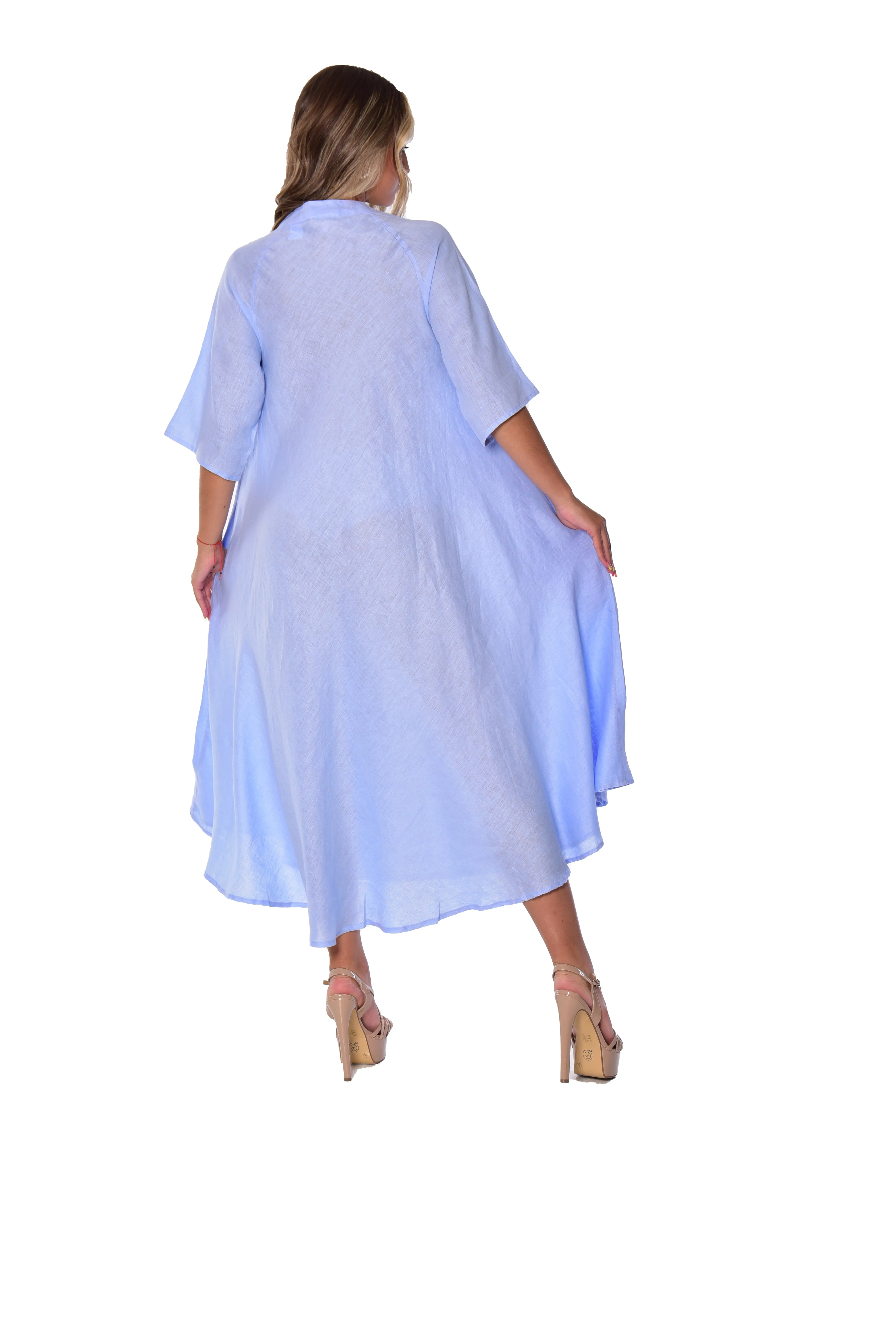 Long Linen Bias-Cut Dress With Mandarin Collar - LLWD2076