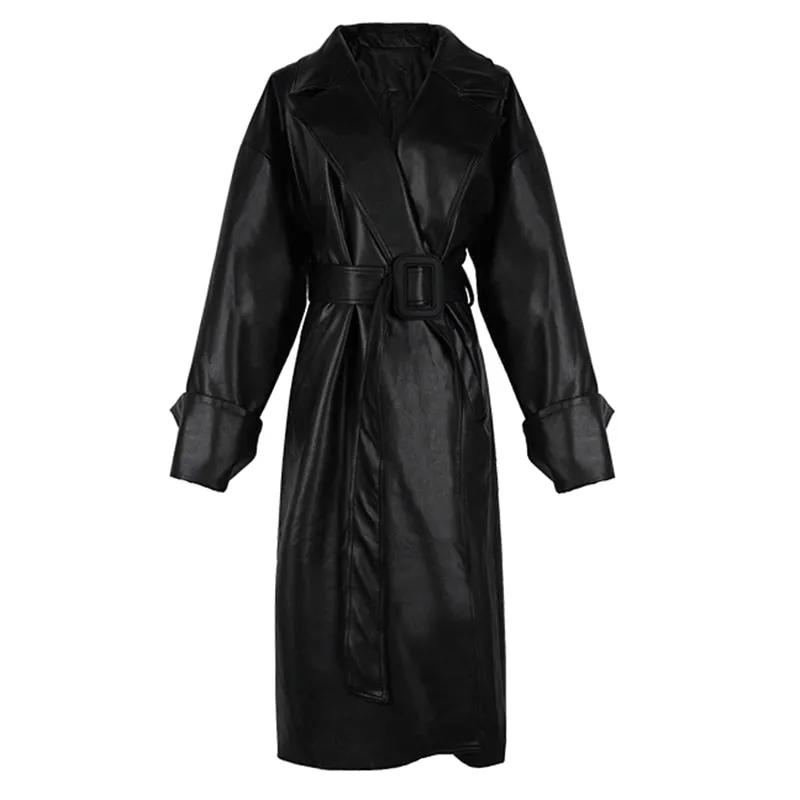 Long oversized Faux leather trench coat