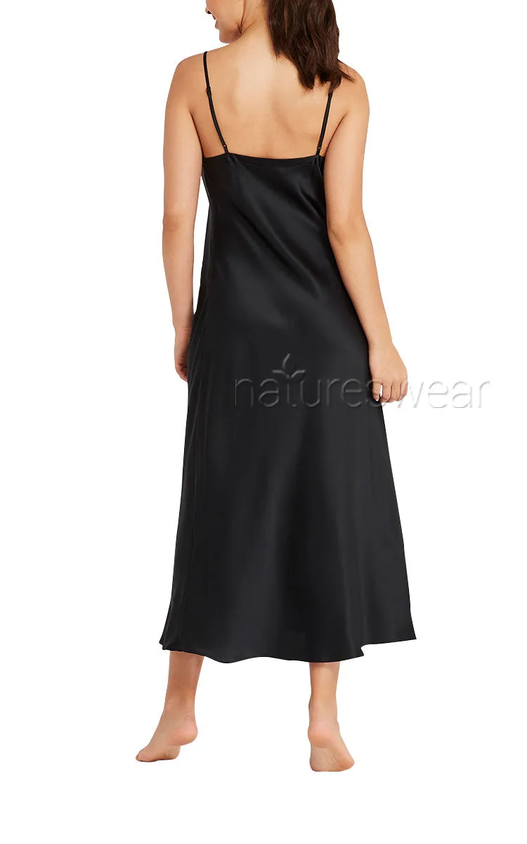 Lotus 100% Silk Nightgown with Round Neck in Black Kelly