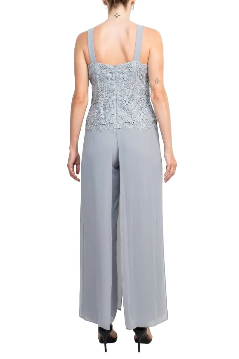 Marina Sweet Heart Neck Sleeveless Back Zipper Wide Leg Jumpsuit With Matching Lace Jacket