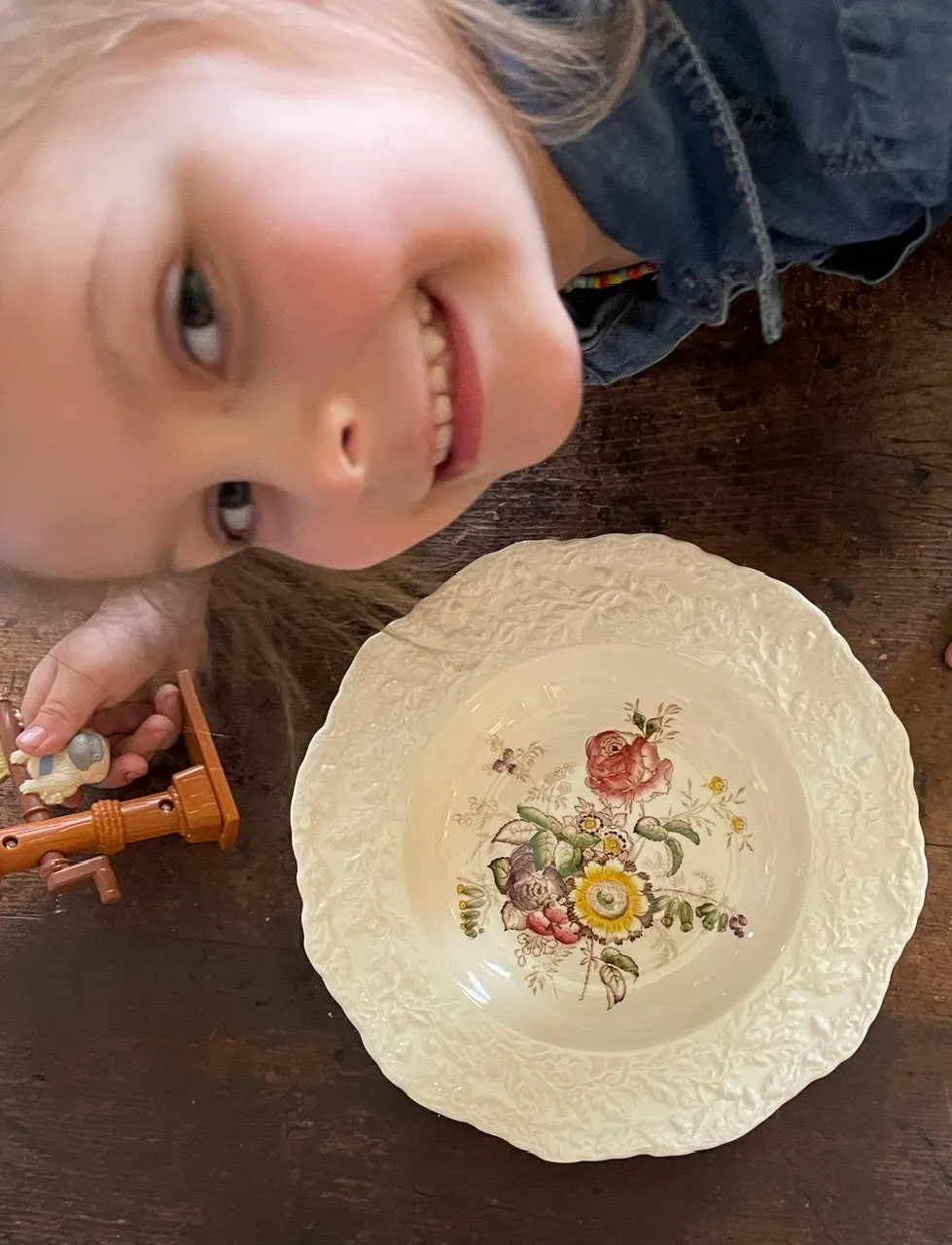 Masons Floral Transferware Hand Painted Rimmed Bowl Embossed Oak Leaf & Acorn Border