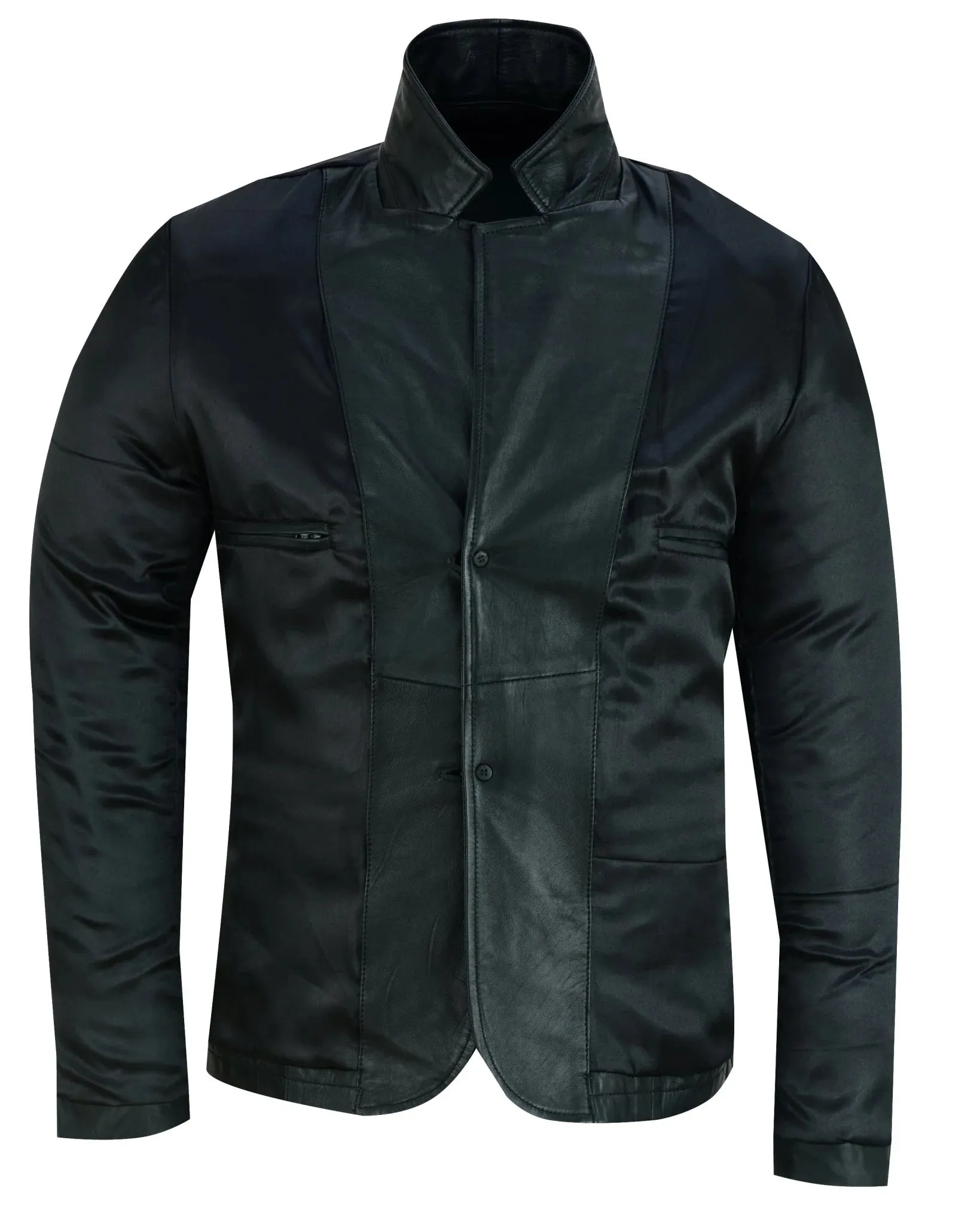 Men's 2 Button Single Breast Style Leather Blazer Jacket