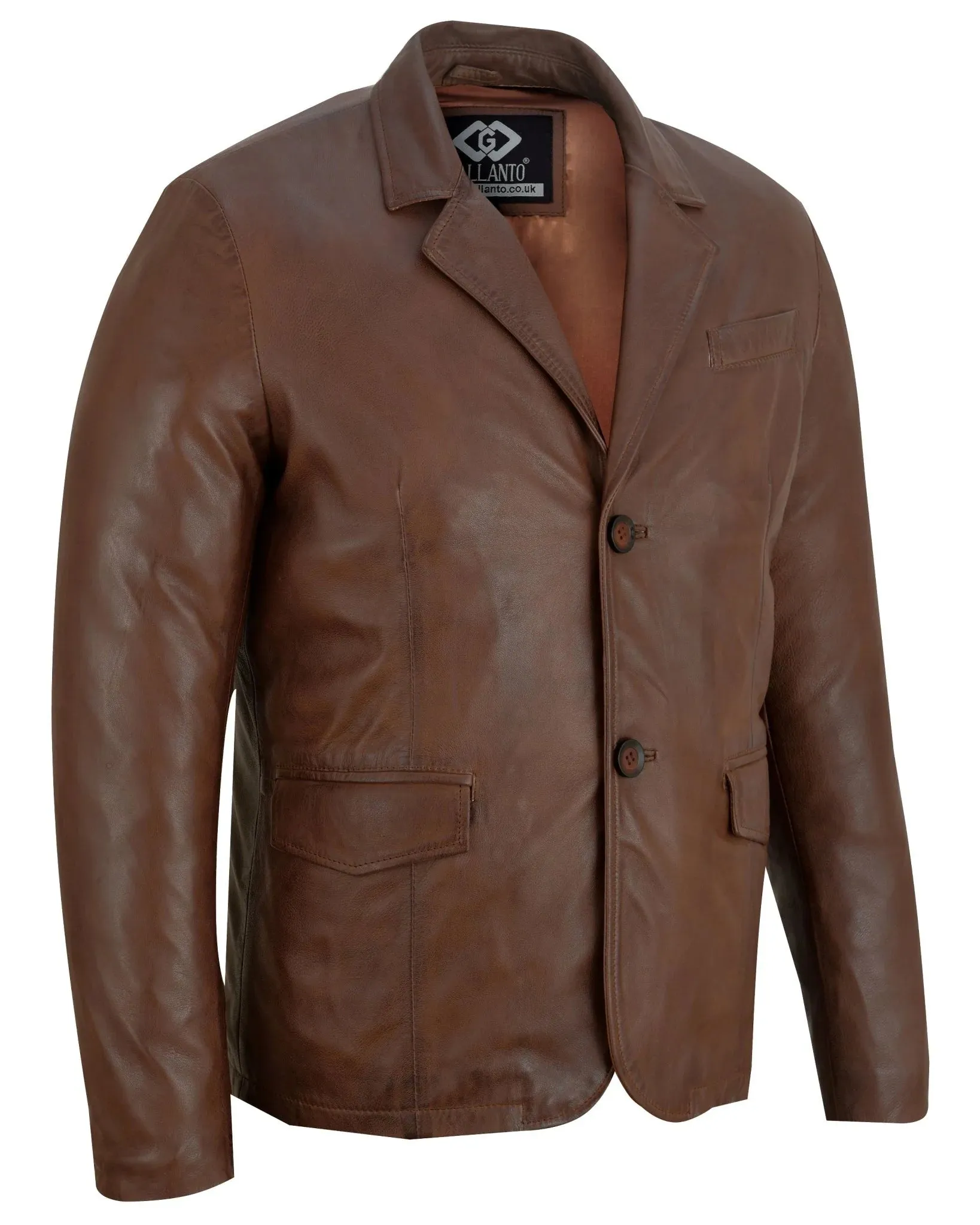 Men's 2 Button Single Breast Style Leather Blazer Jacket