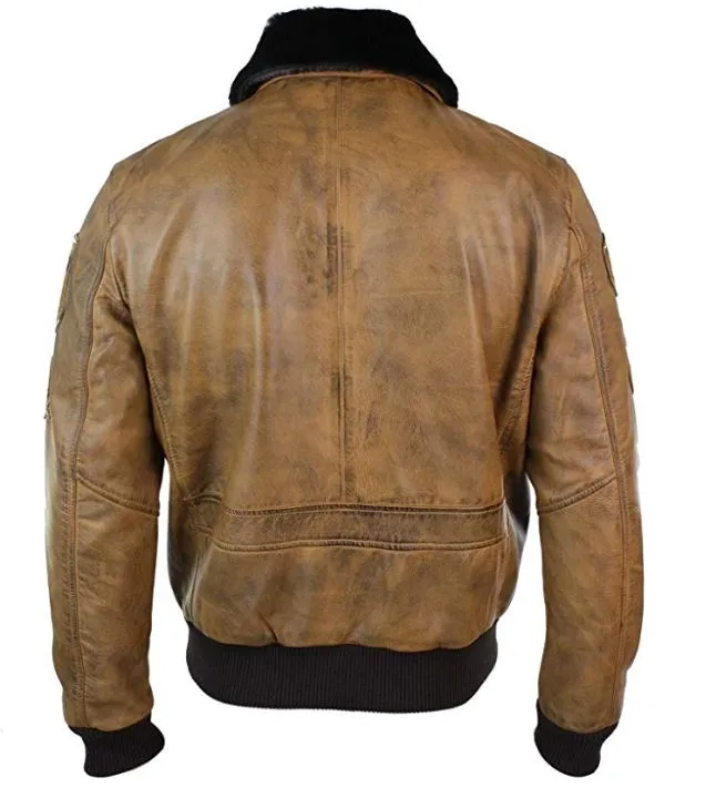 Men’s Aviator Tan Bomber Jacket With Patches