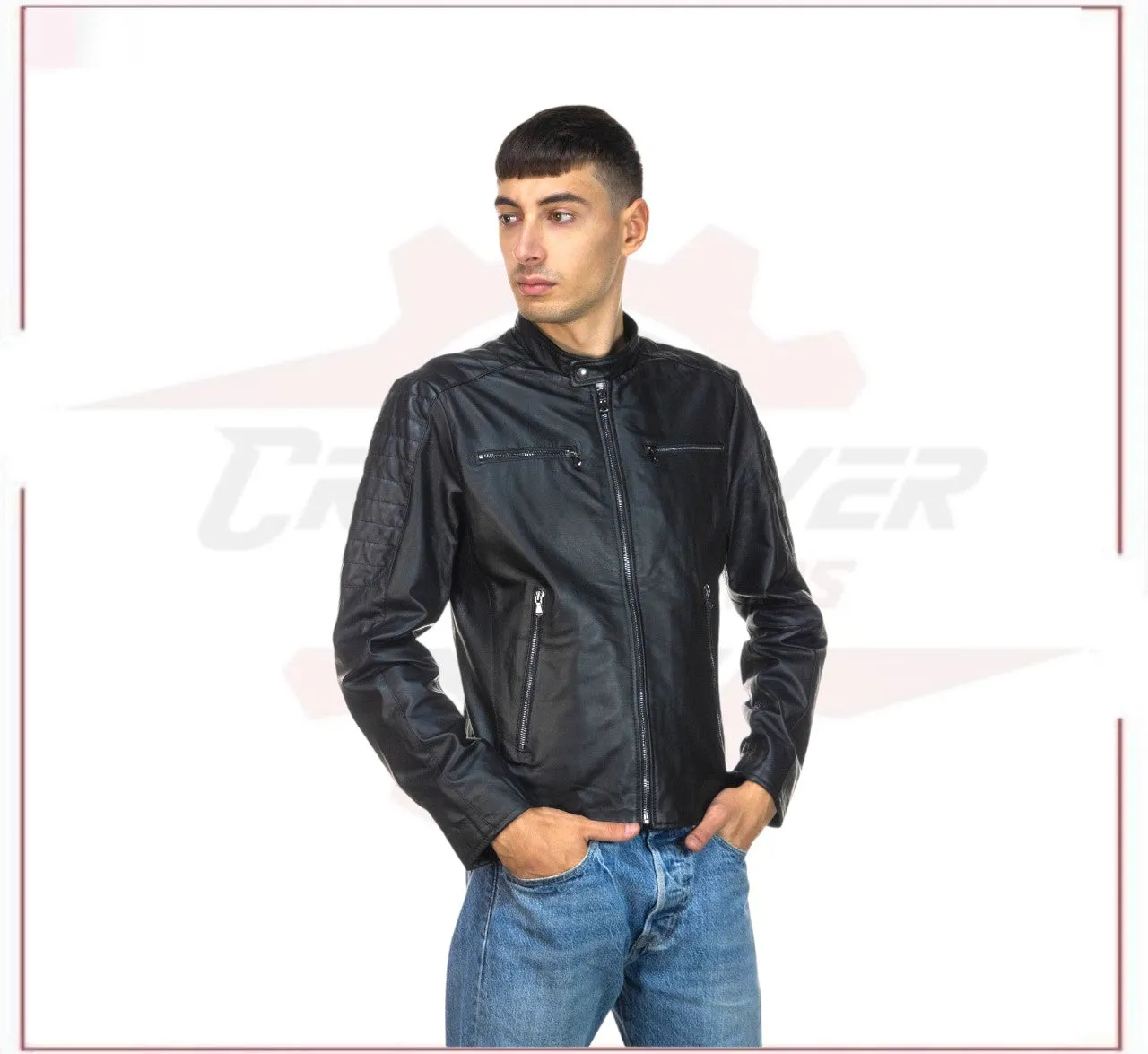 Men's Biker Jacket in Genuine Black Leather