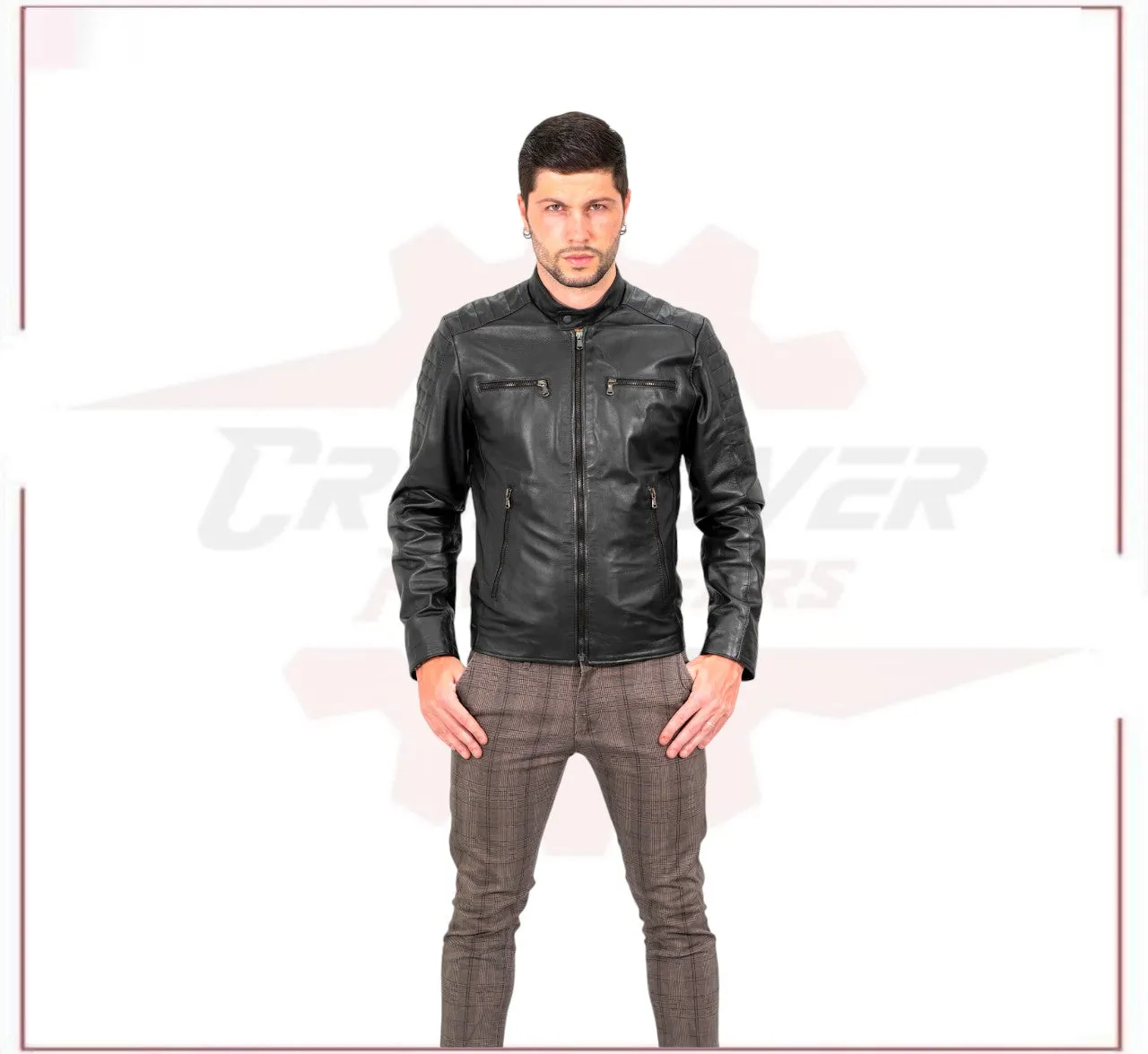 Men's Biker Jacket in Genuine Black Leather