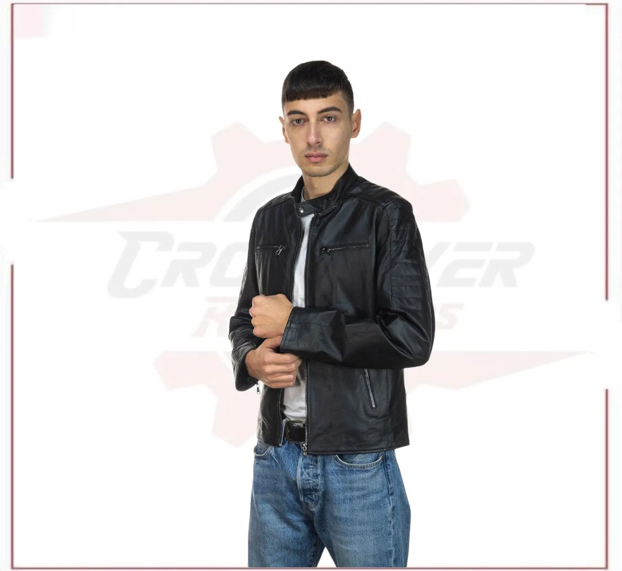 Men's Biker Jacket in Genuine Black Leather