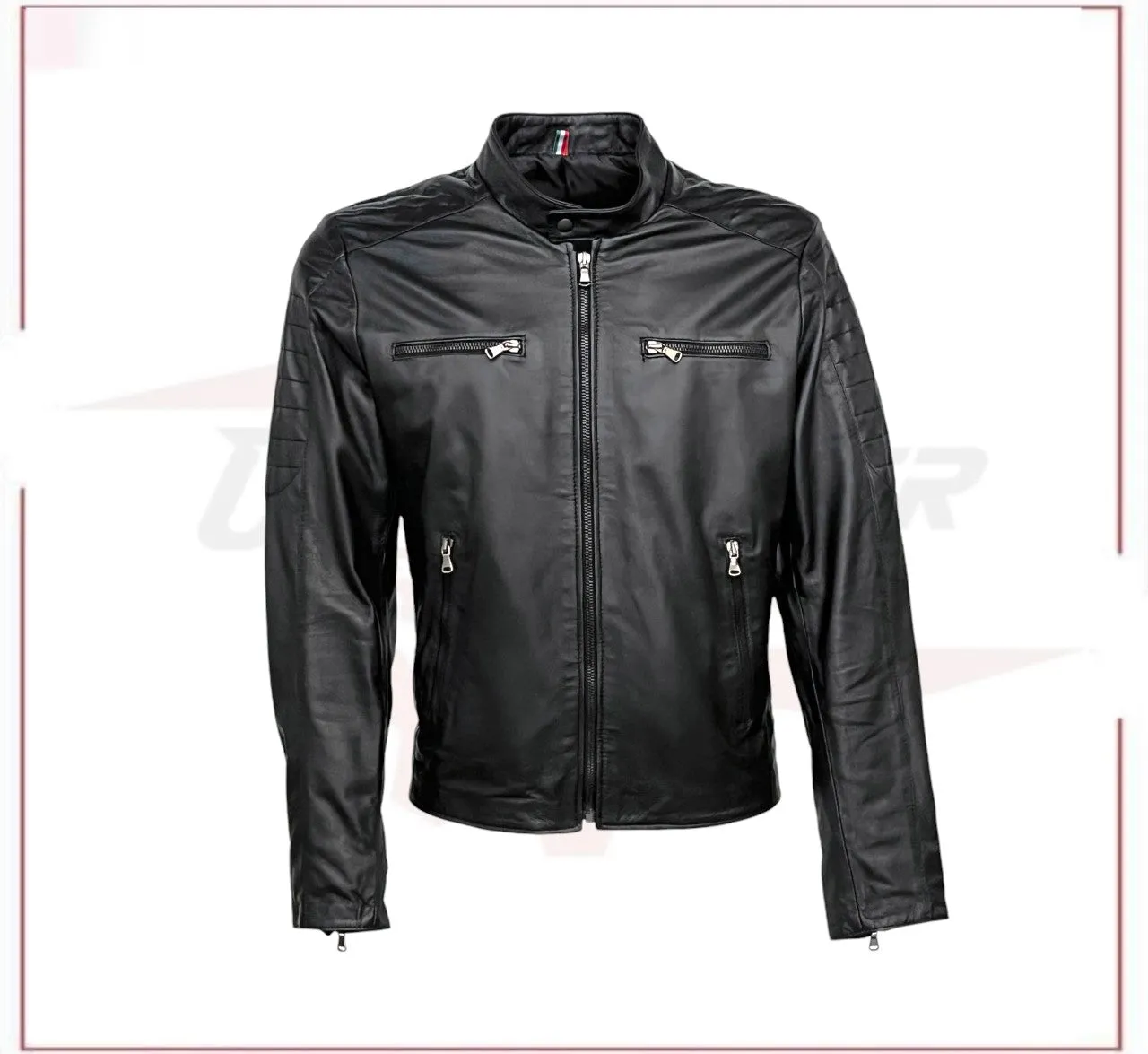 Men's Biker Jacket in Genuine Black Leather