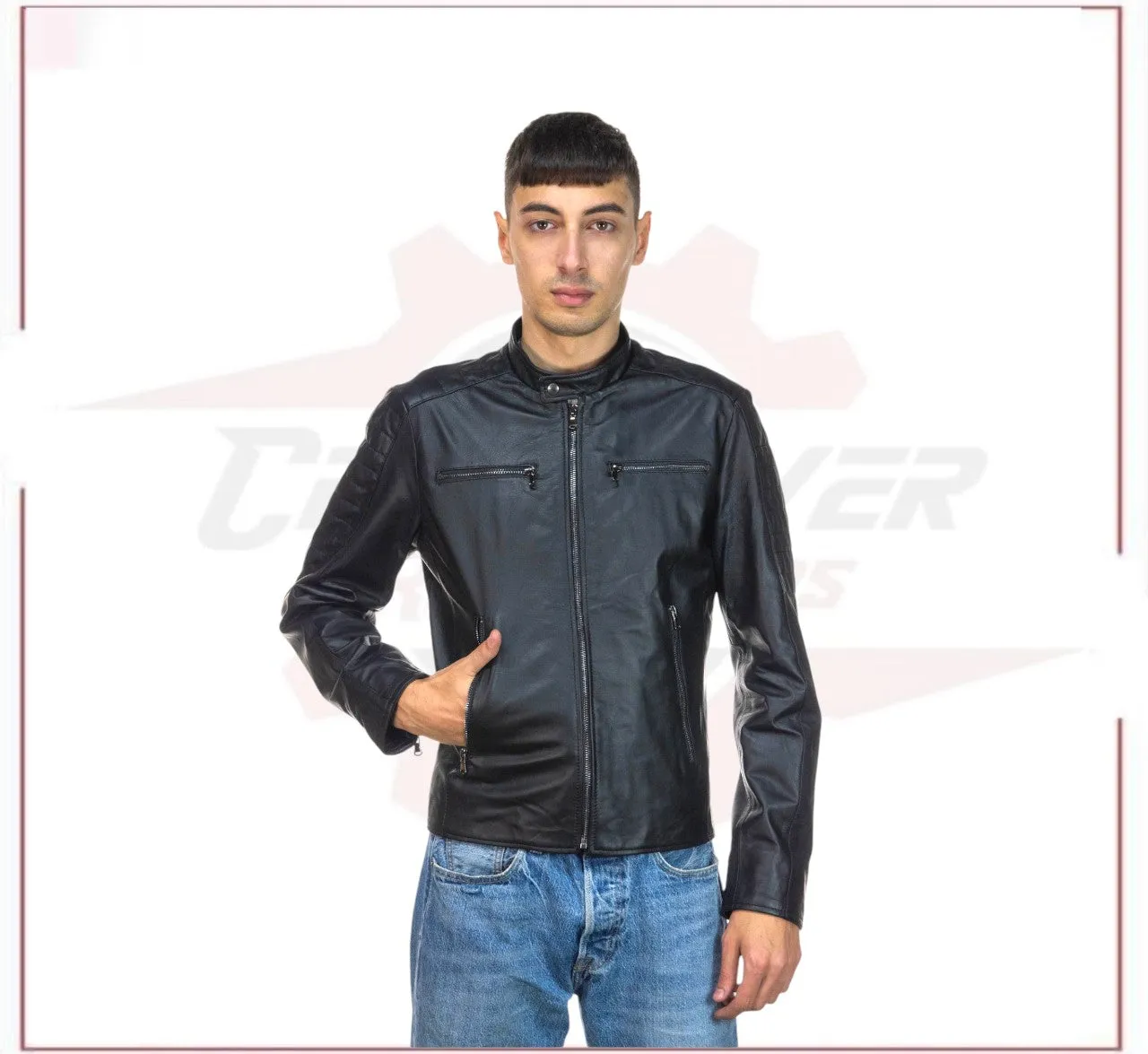 Men's Biker Jacket in Genuine Black Leather