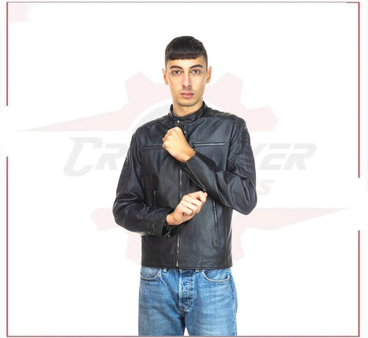 Men's Biker Jacket in Genuine Black Leather