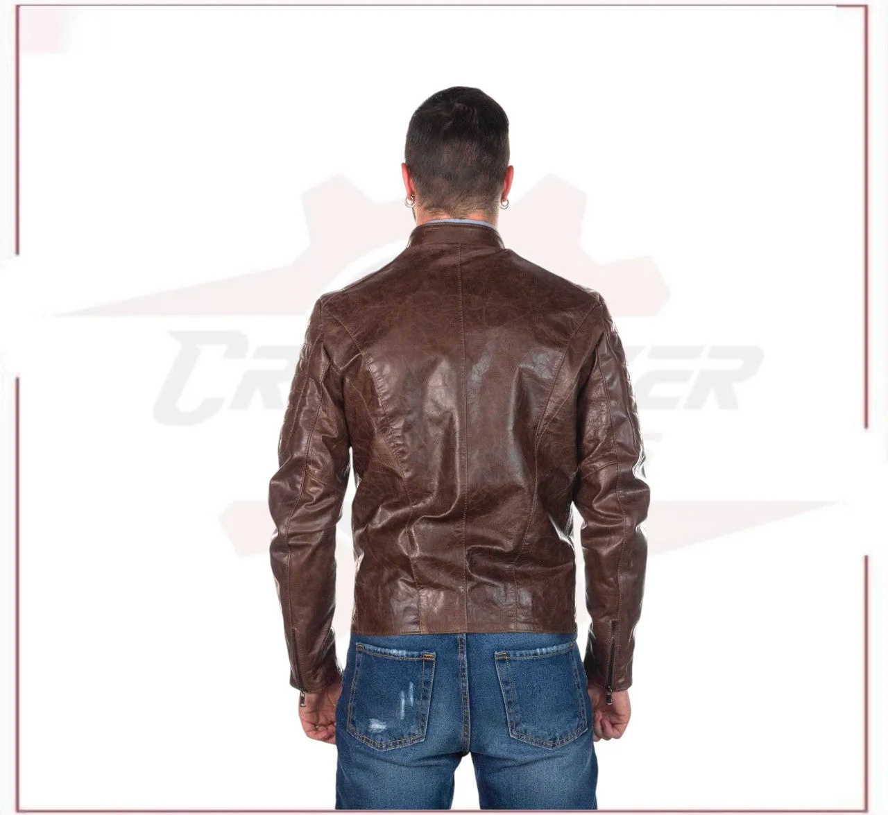 Men's Biker Jacket in Genuine Dark Brown Oil Vintage Leather