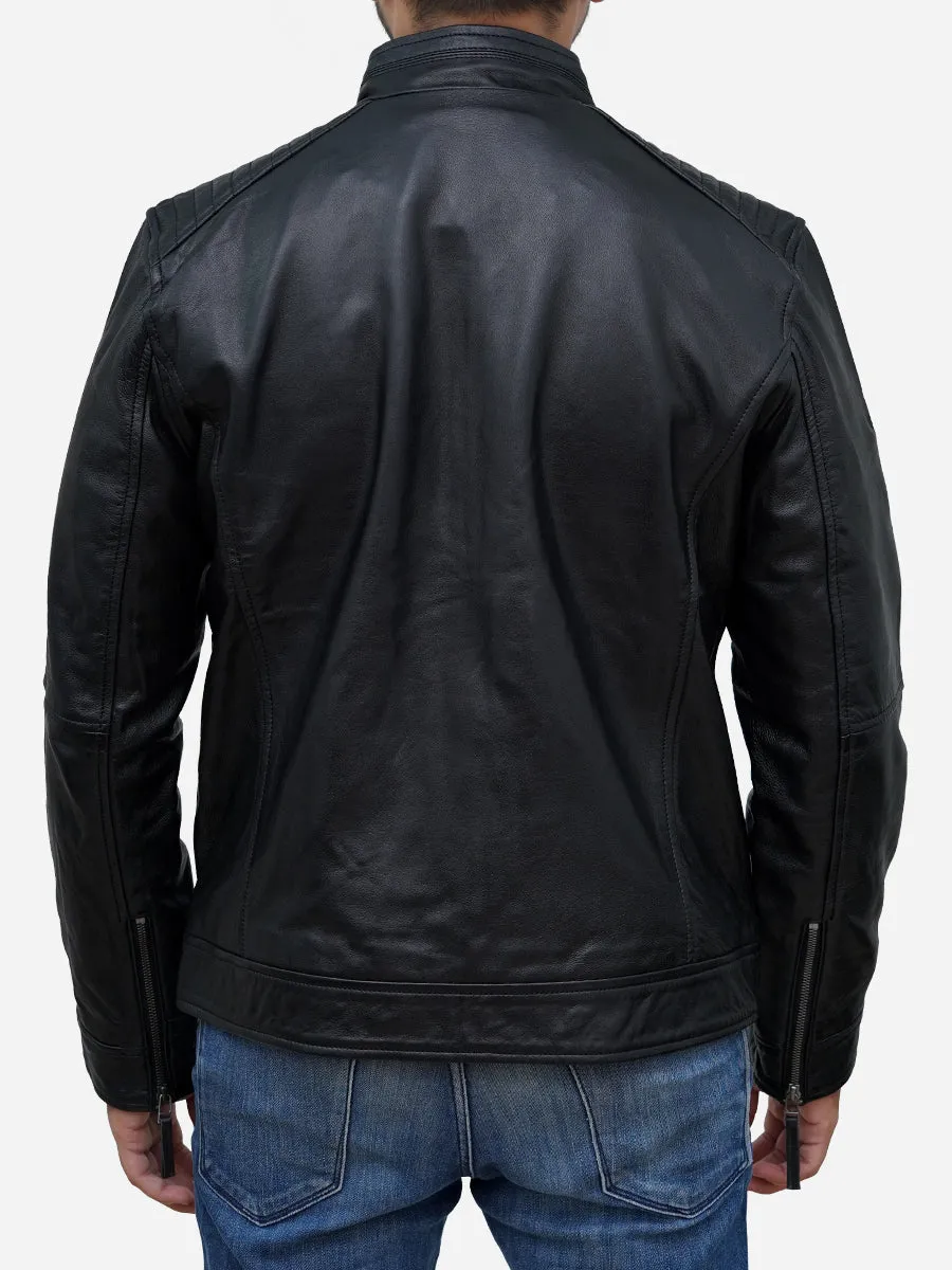 Men's Black Classic Slim Fit Café Racer Leather Jacket